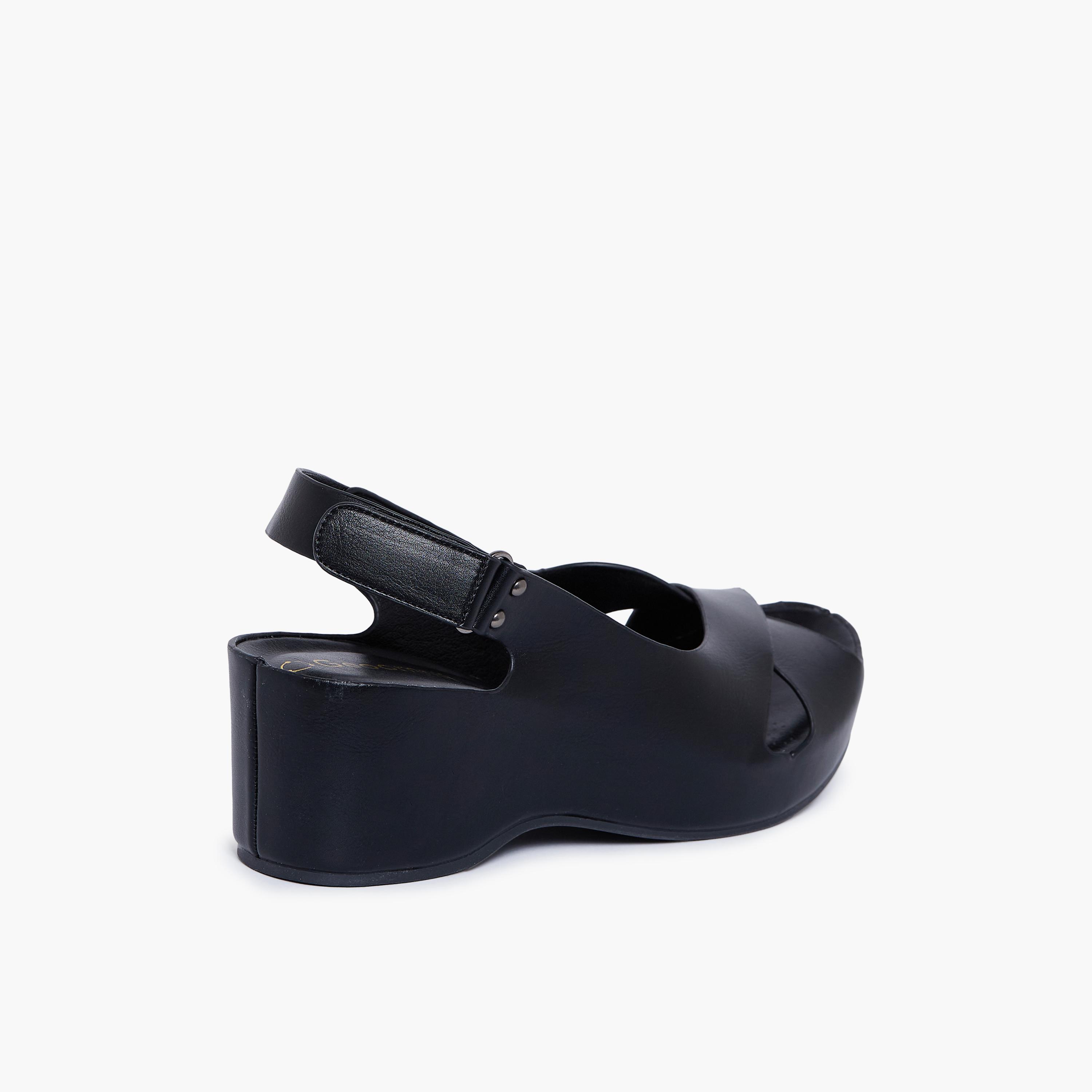 جيومني - صندل ايفيليان بكعب إسفيني ومشبك وحلقة للنساء | 93057-4-BLACK-women-shoes-sandals-heeled-image-5