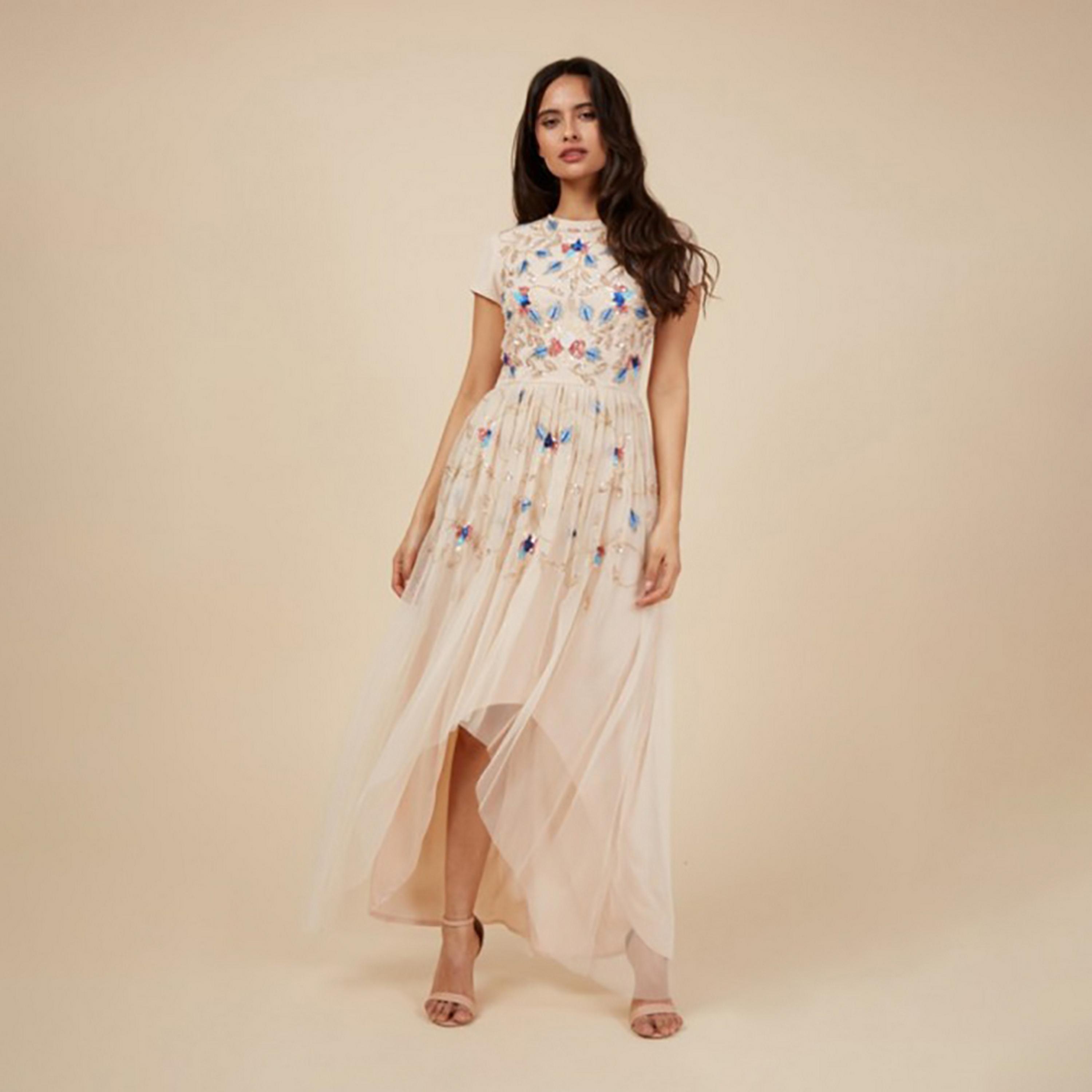 Little Mistress Beige Sequins Evening High-Low Maxi Women's Dress-women-clothing-dresses-image-1