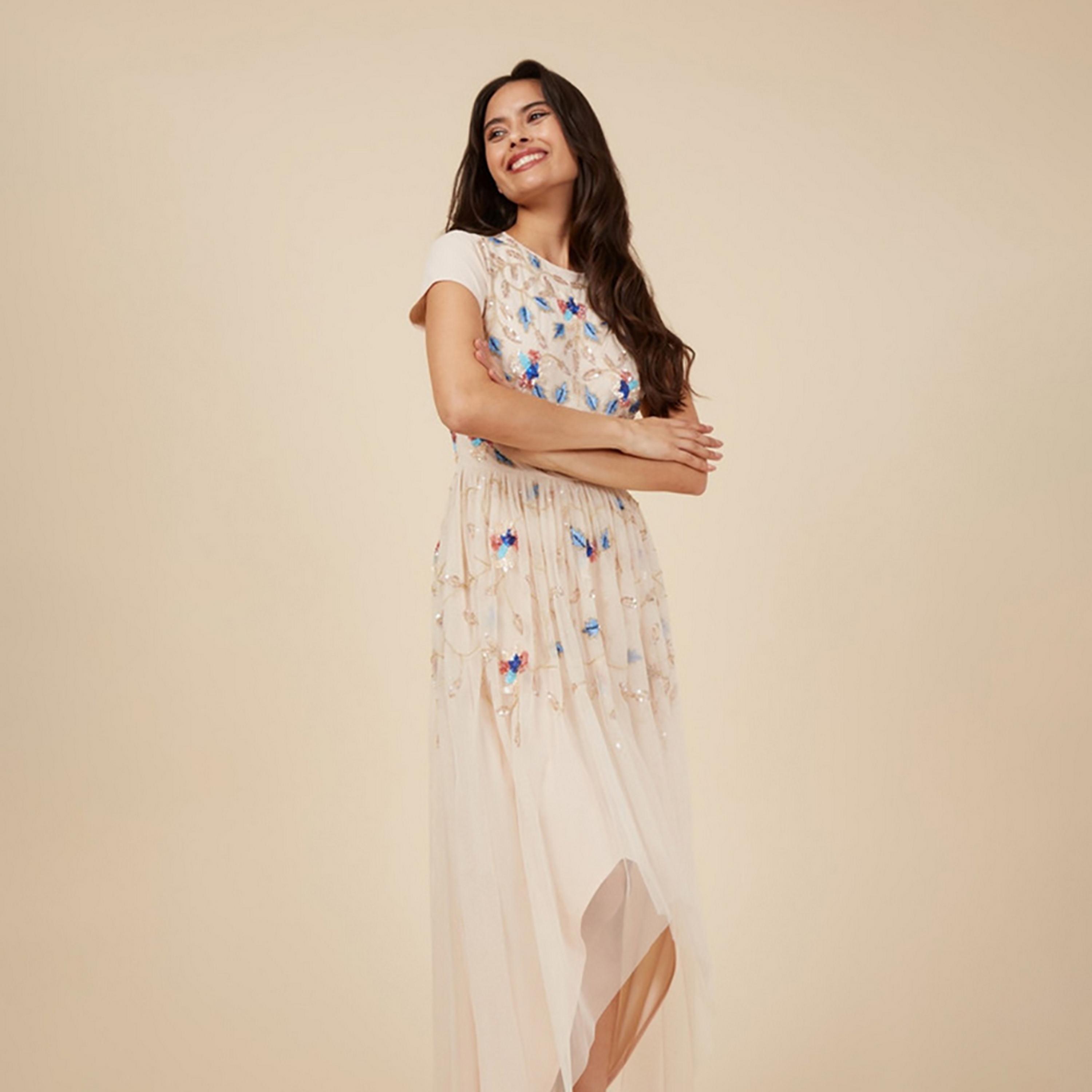 Little Mistress Beige Sequins Evening High-Low Maxi Women's Dress-women-clothing-dresses-image-3