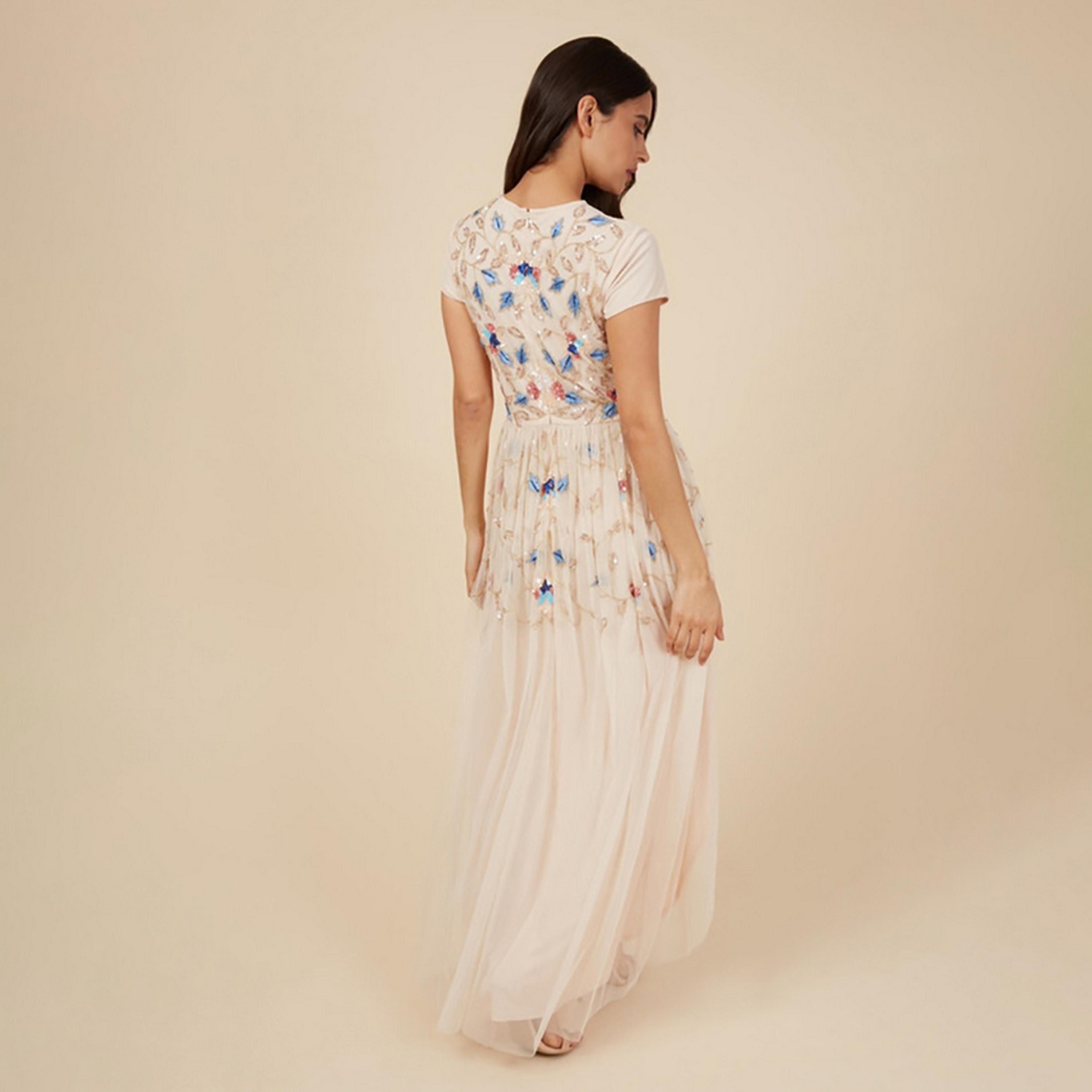 Little Mistress Beige Sequins Evening High-Low Maxi Women's Dress-women-clothing-dresses-image-4