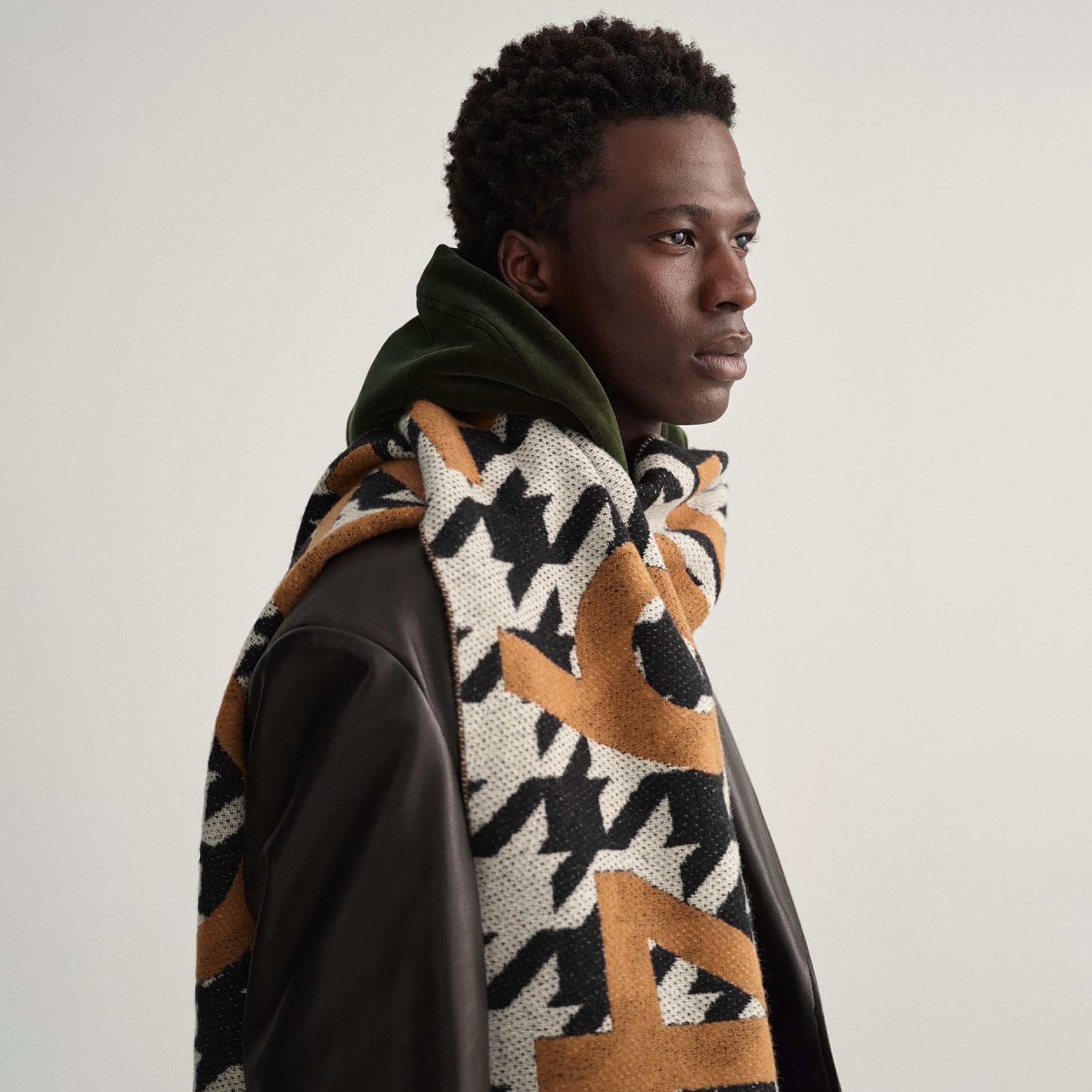 Gant Black Houndstooth and Logo Men's Scarf-men-scarvesandgloves-image-2
