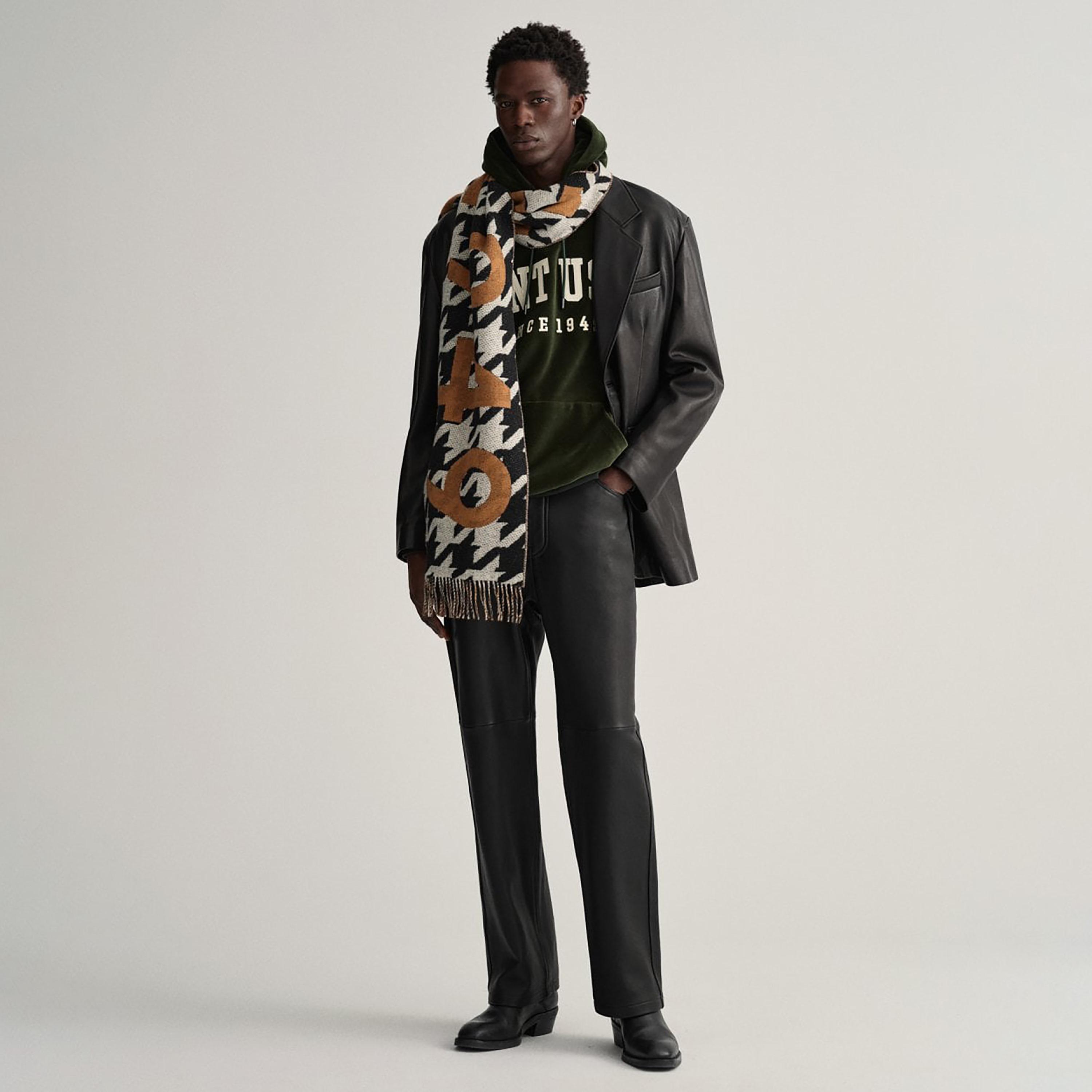 Gant Black Houndstooth and Logo Men's Scarf-men-scarvesandgloves-image-3