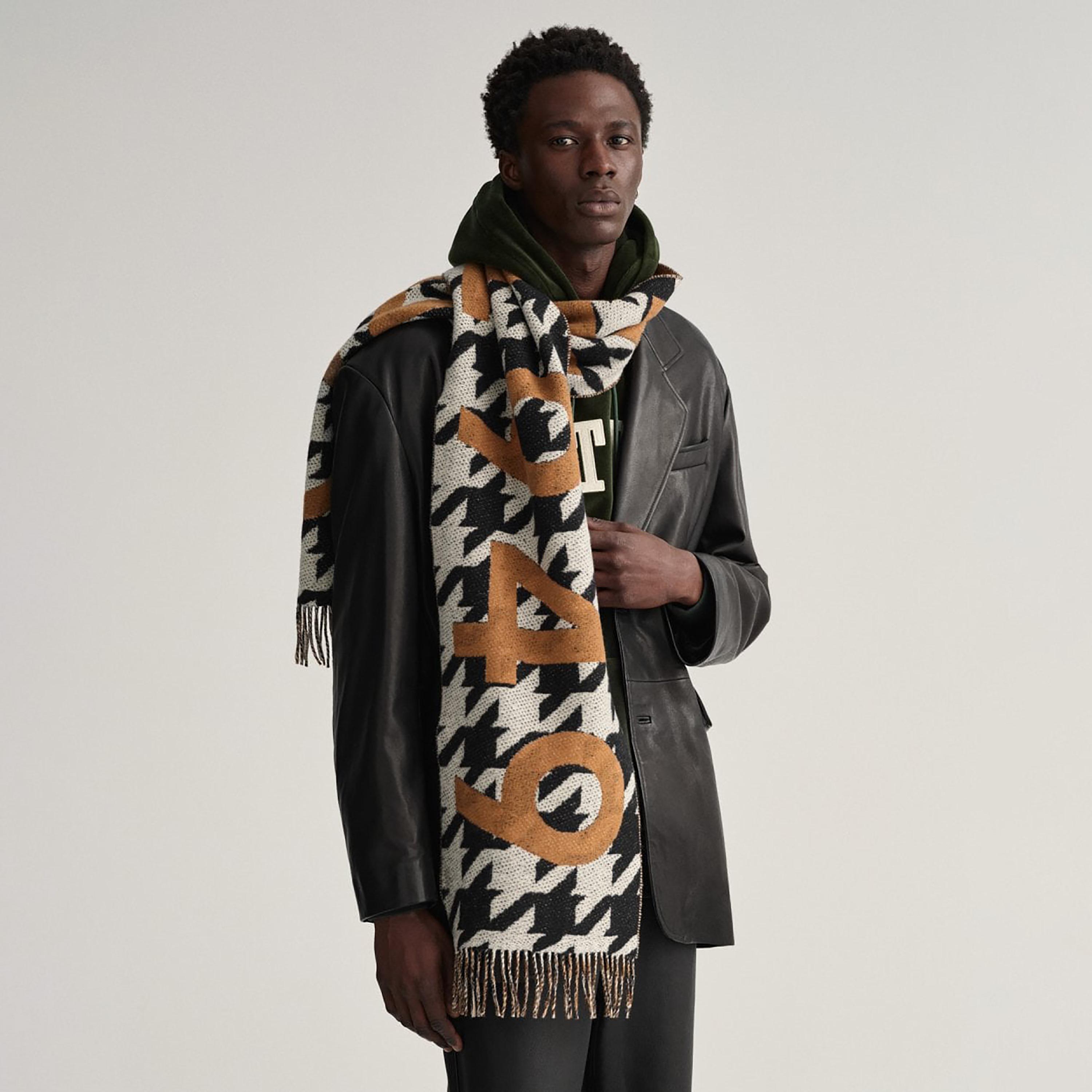 Gant Black Houndstooth and Logo Men's Scarf-men-scarvesandgloves-image-4