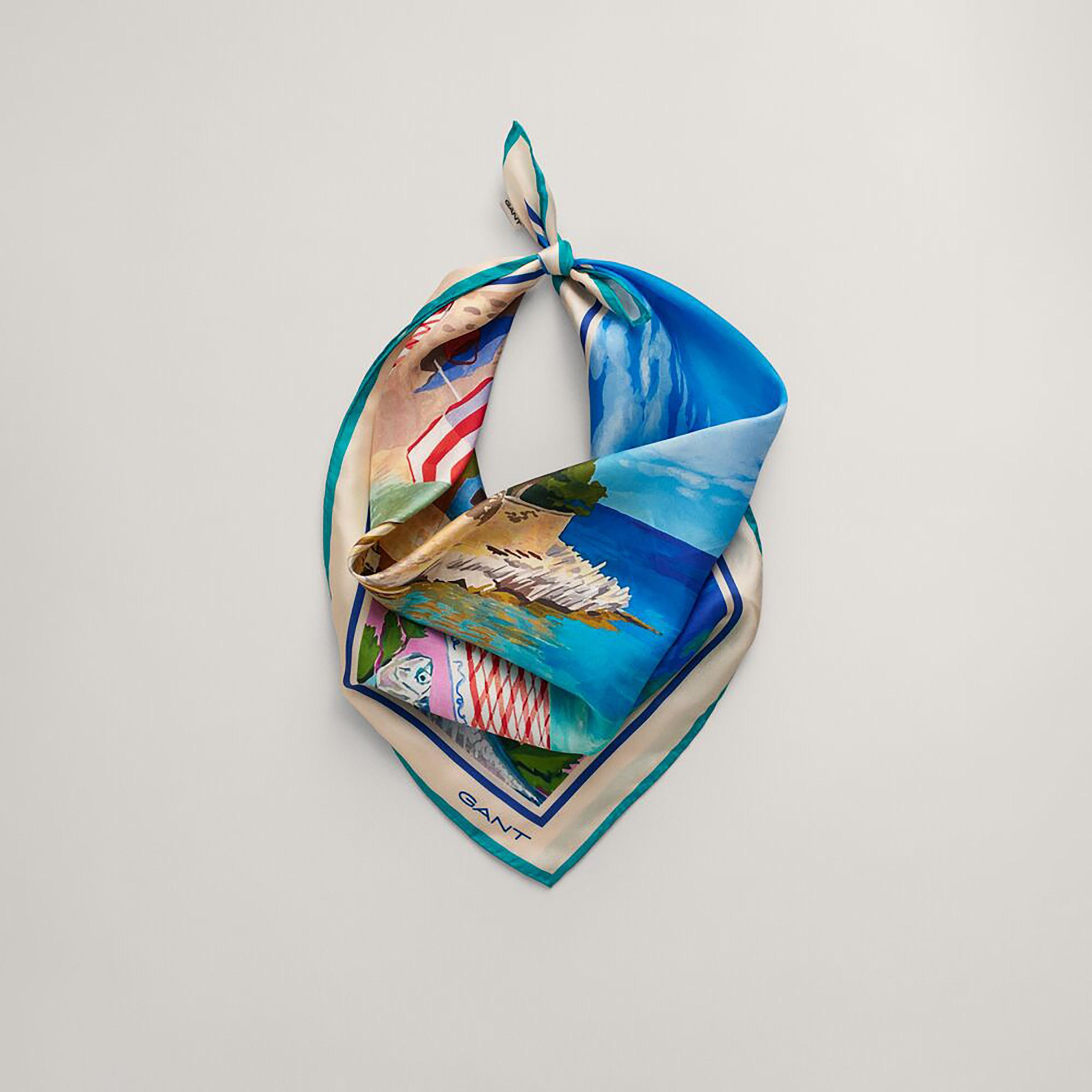 Gant Blue Scenery Print Double-lined trim border Silk Men's Scarf-men-scarvesandgloves-image-3