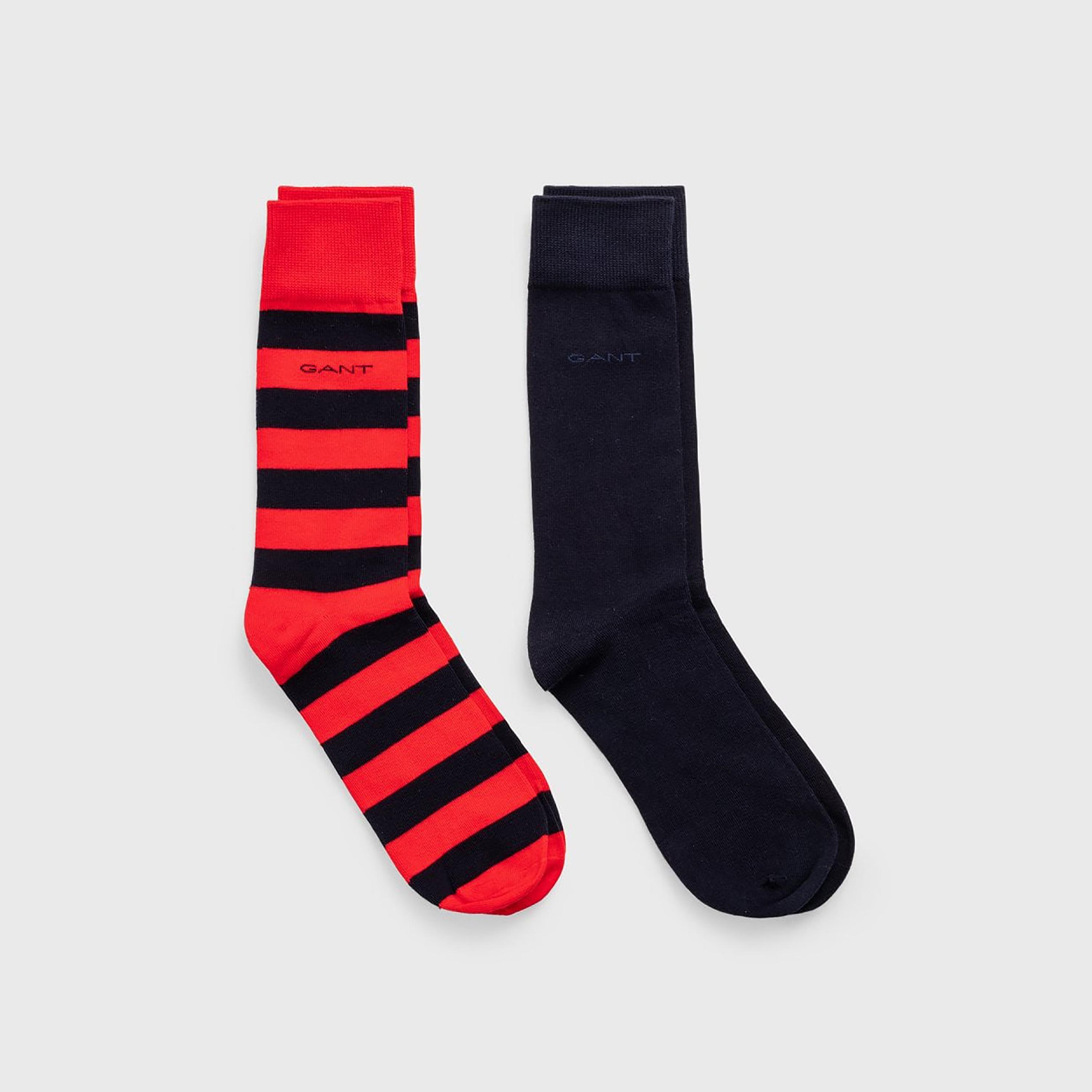 Gant 2-Pack Plain and Striped Cotton Blend Calf Length Socks | 9960084-GAN-men-socks-image-1