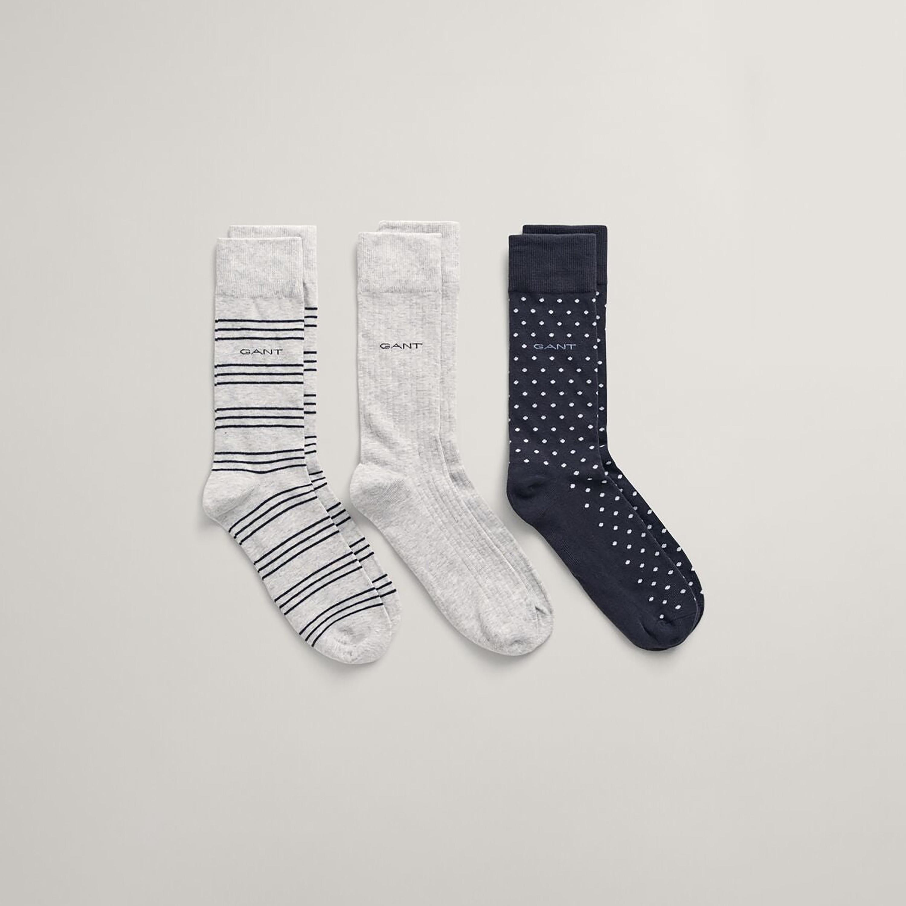 Gant 3-Pack Patterned Cotton Blend Calf Length Socks | 9960291-GAN-men-socks-image-1