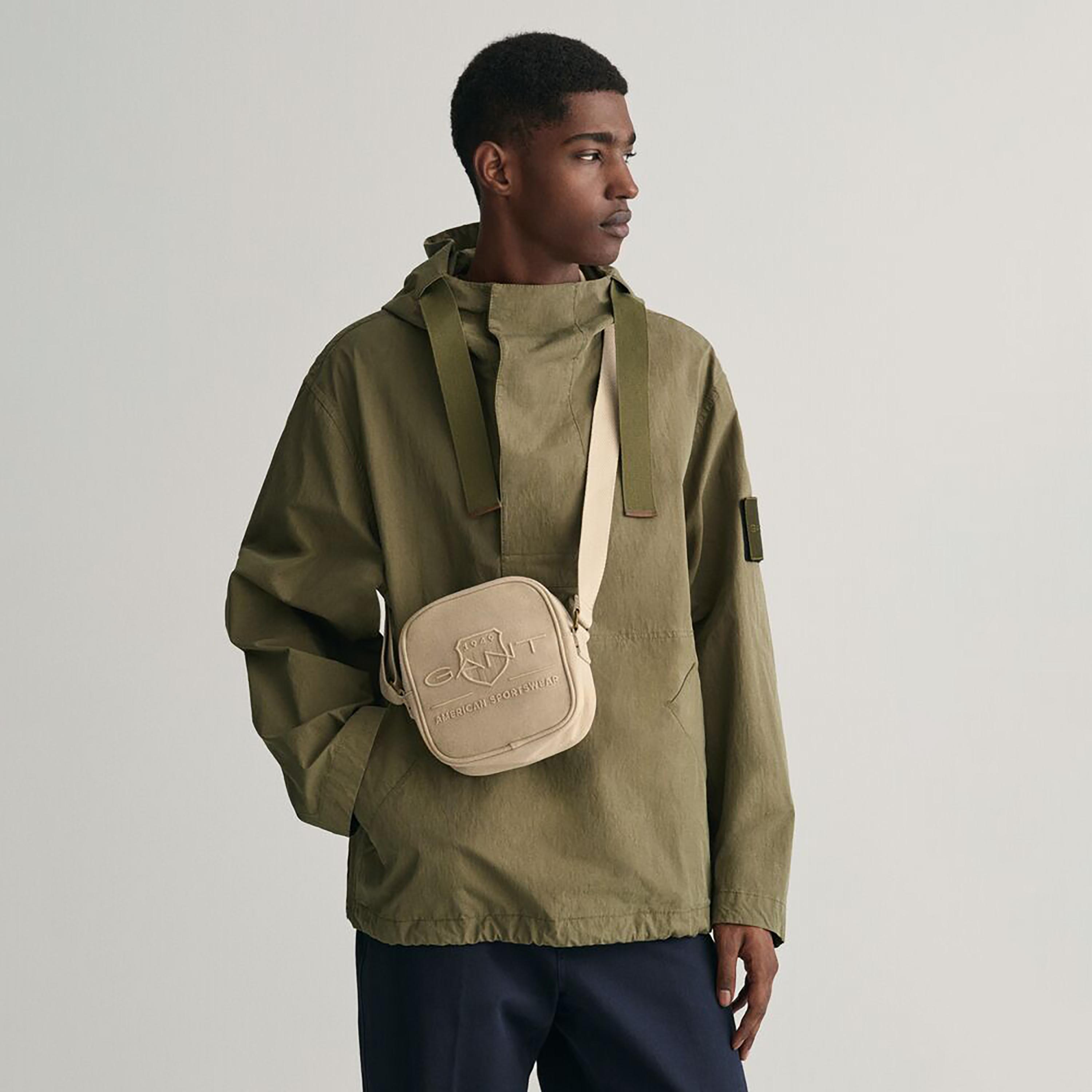 Gant Logo Detailed Tonal Shield Crossbody Bag in Beige-men-bags-image-3