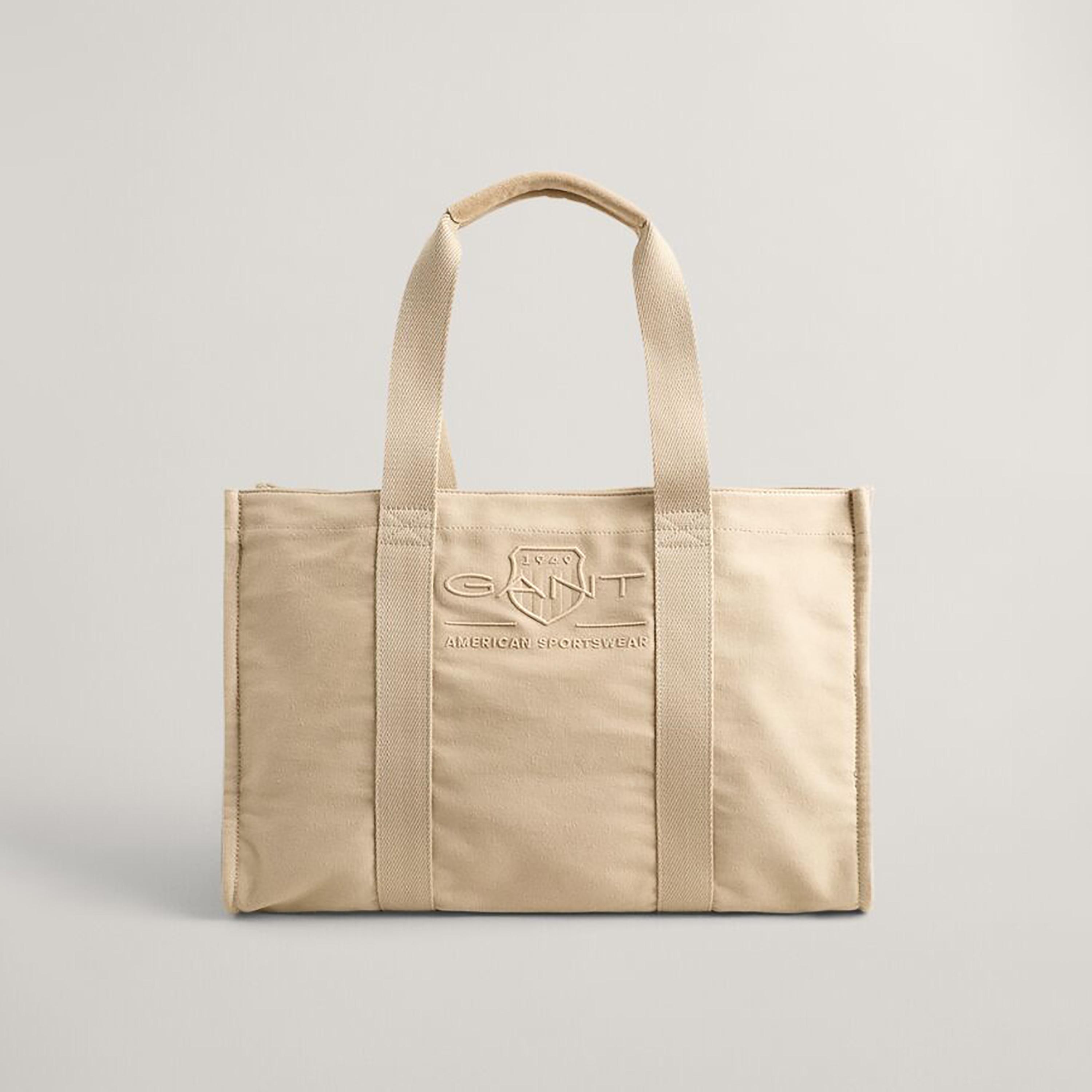 Gant Logo Detailed Top Handle Tonal Shield Tote Bag in Beige-men-bags-image-1
