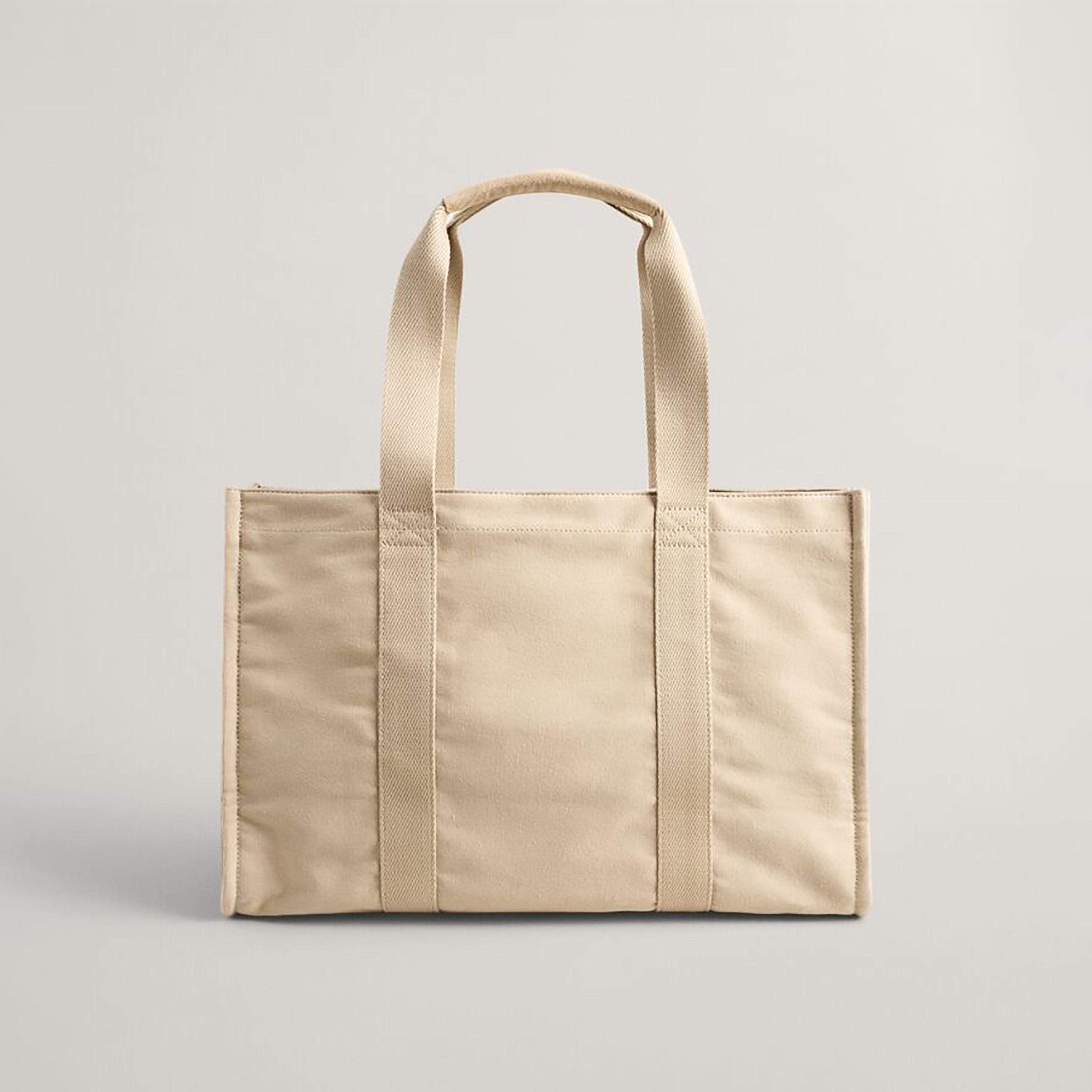Gant Logo Detailed Top Handle Tonal Shield Tote Bag in Beige-men-bags-image-2