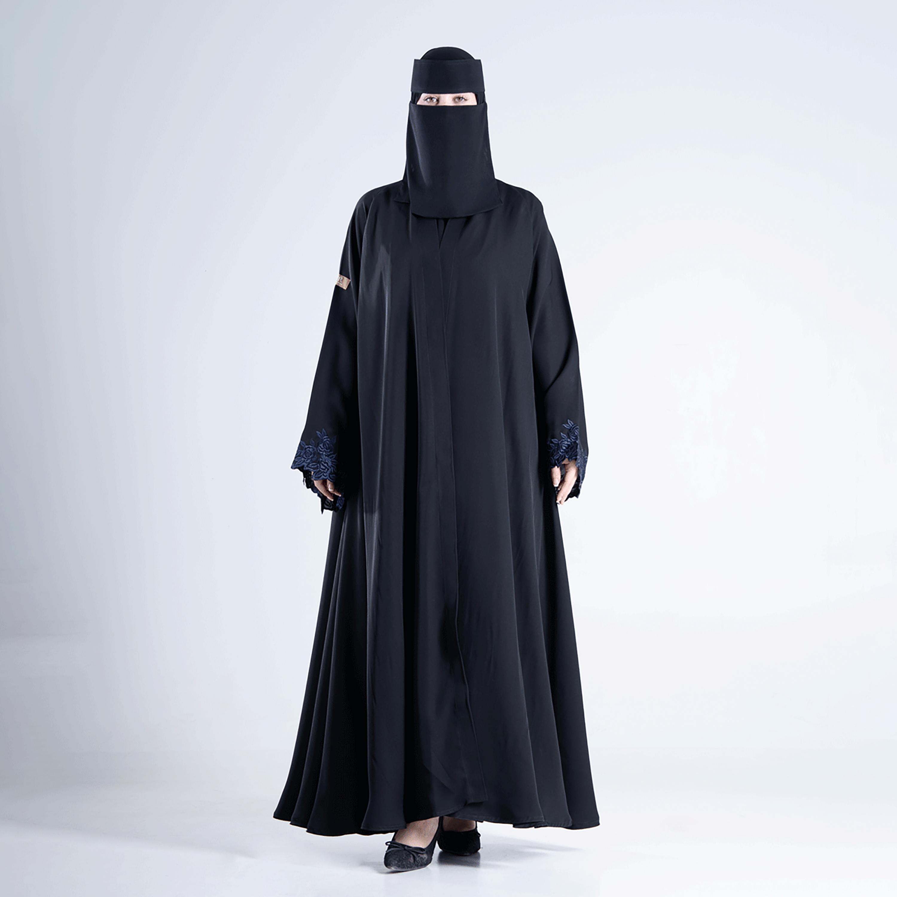 Aljamal Alraaqi Floral Embroidered Wide Sleeves Internet Crepe Women's Double Cloche Abaya-women-arabicclothing-abayas-image-1