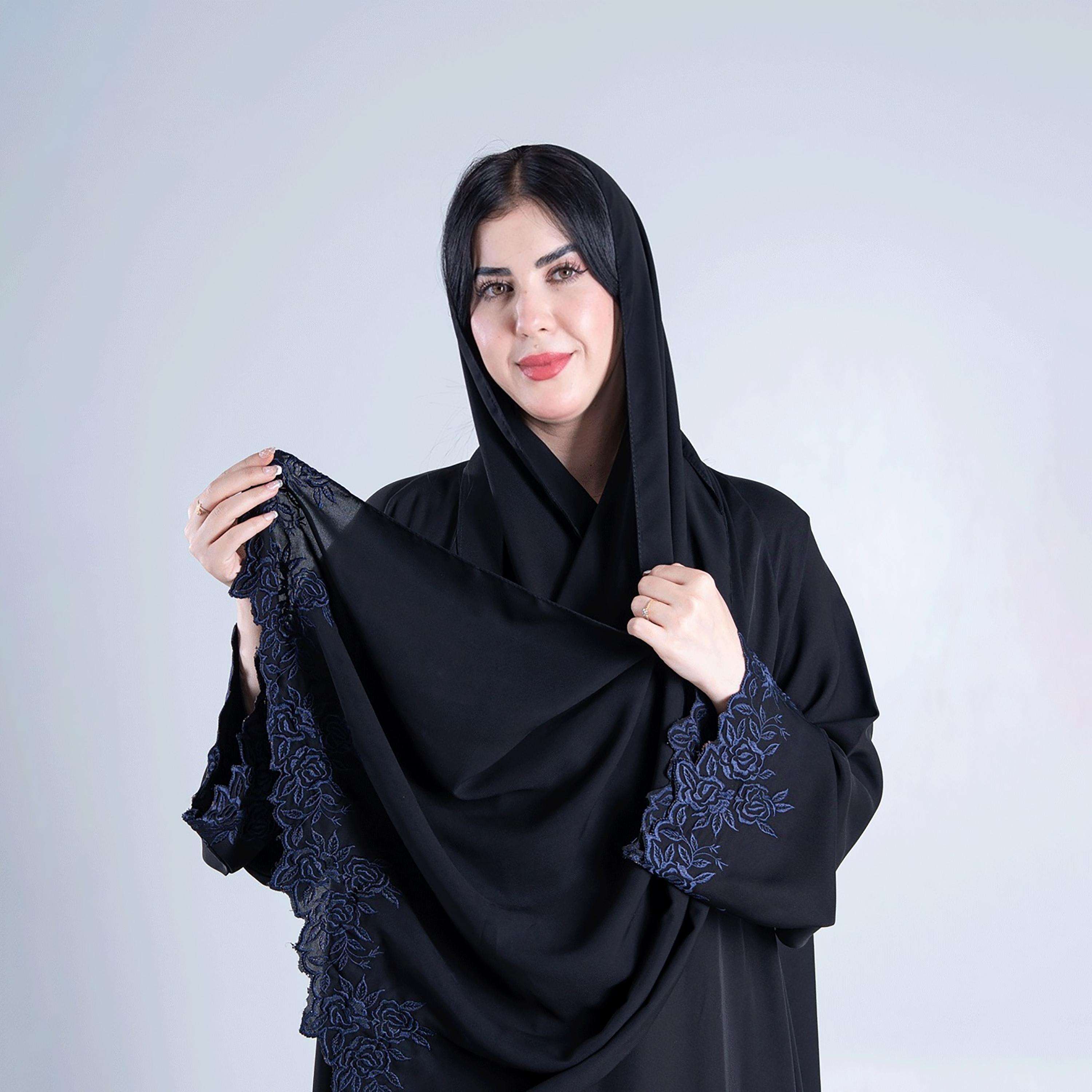 Aljamal Alraaqi Floral Embroidered Wide Sleeves Internet Crepe Women's Double Cloche Abaya-women-arabicclothing-abayas-image-2