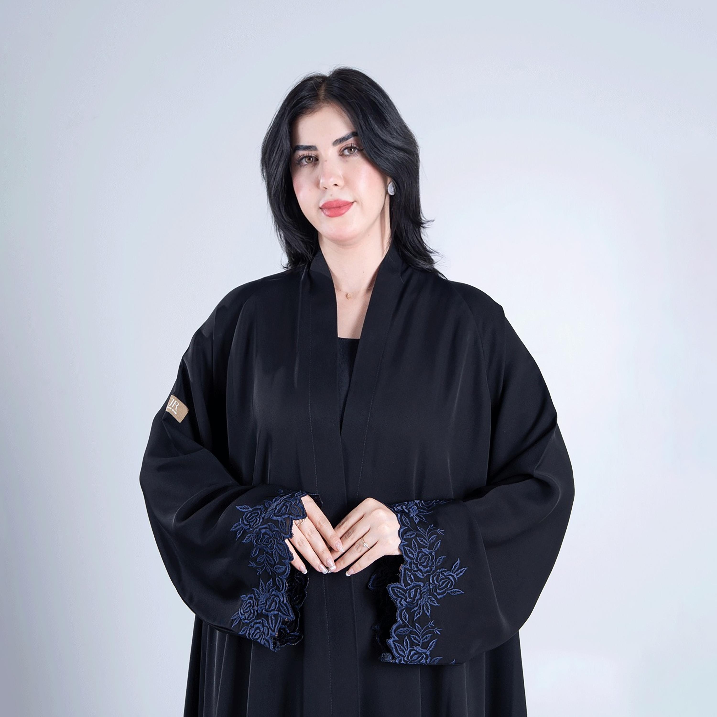 Aljamal Alraaqi Floral Embroidered Wide Sleeves Internet Crepe Women's Double Cloche Abaya-women-arabicclothing-abayas-image-3