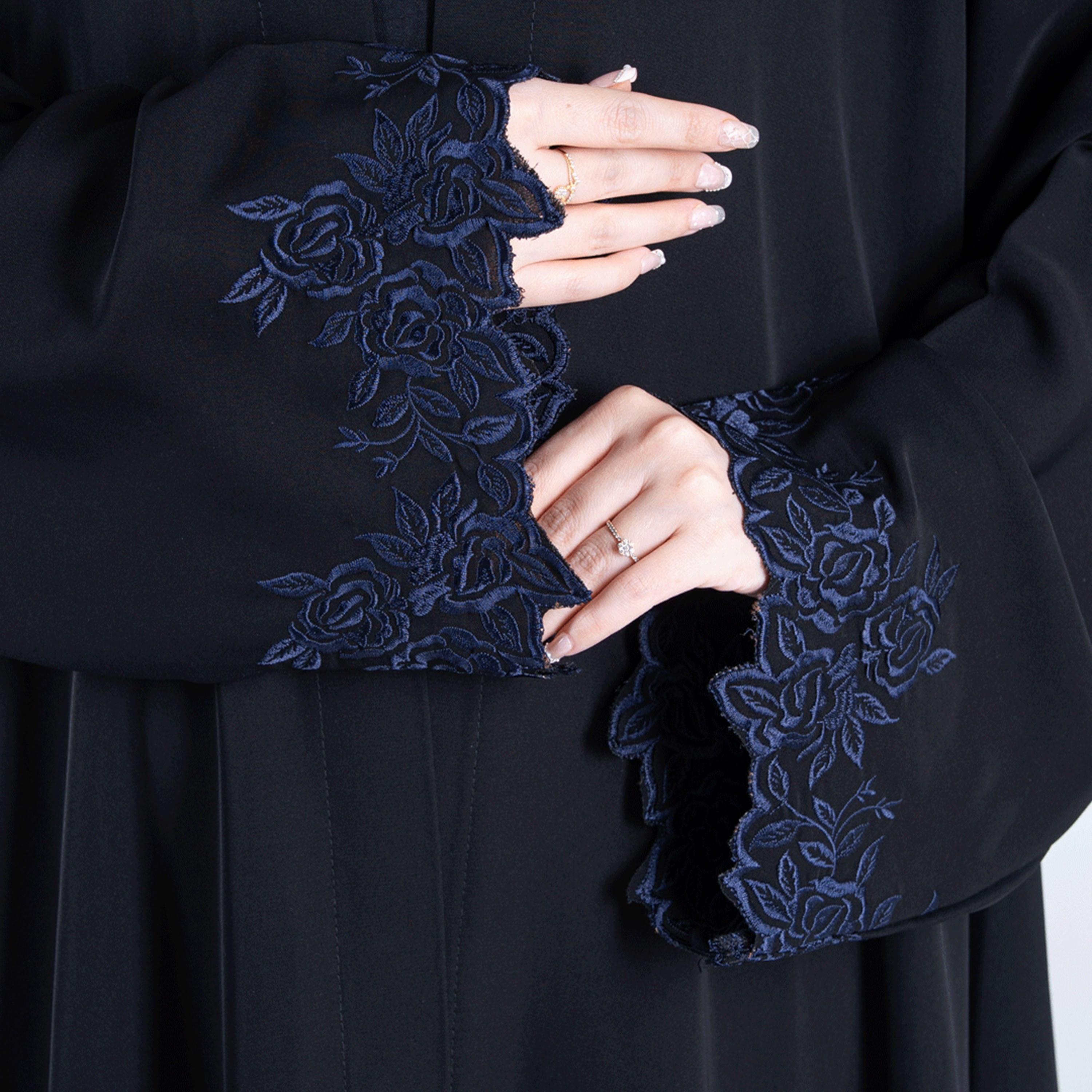 Aljamal Alraaqi Floral Embroidered Wide Sleeves Internet Crepe Women's Double Cloche Abaya-women-arabicclothing-abayas-image-4