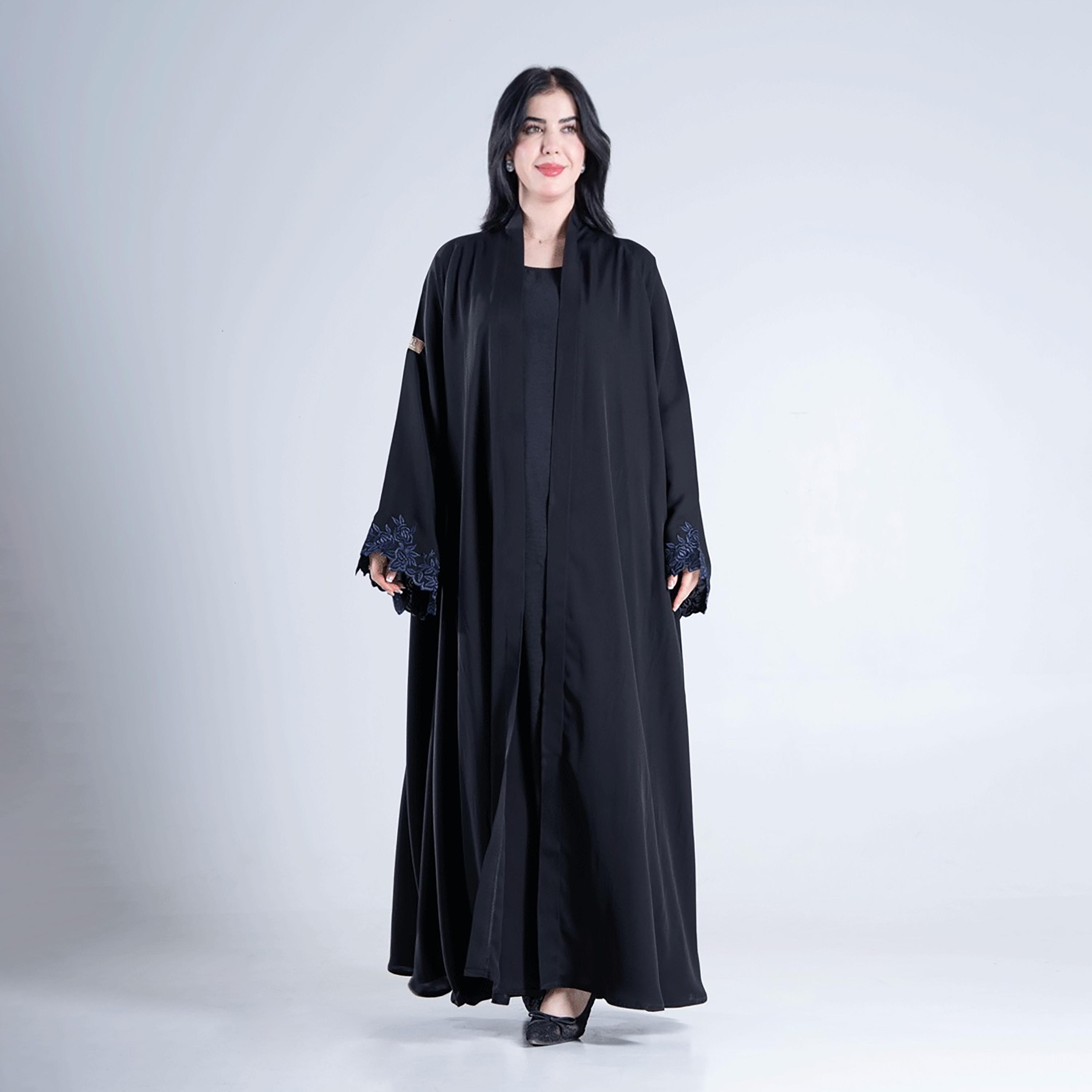 Aljamal Alraaqi Floral Embroidered Wide Sleeves Internet Crepe Women's Double Cloche Abaya-women-arabicclothing-abayas-image-5