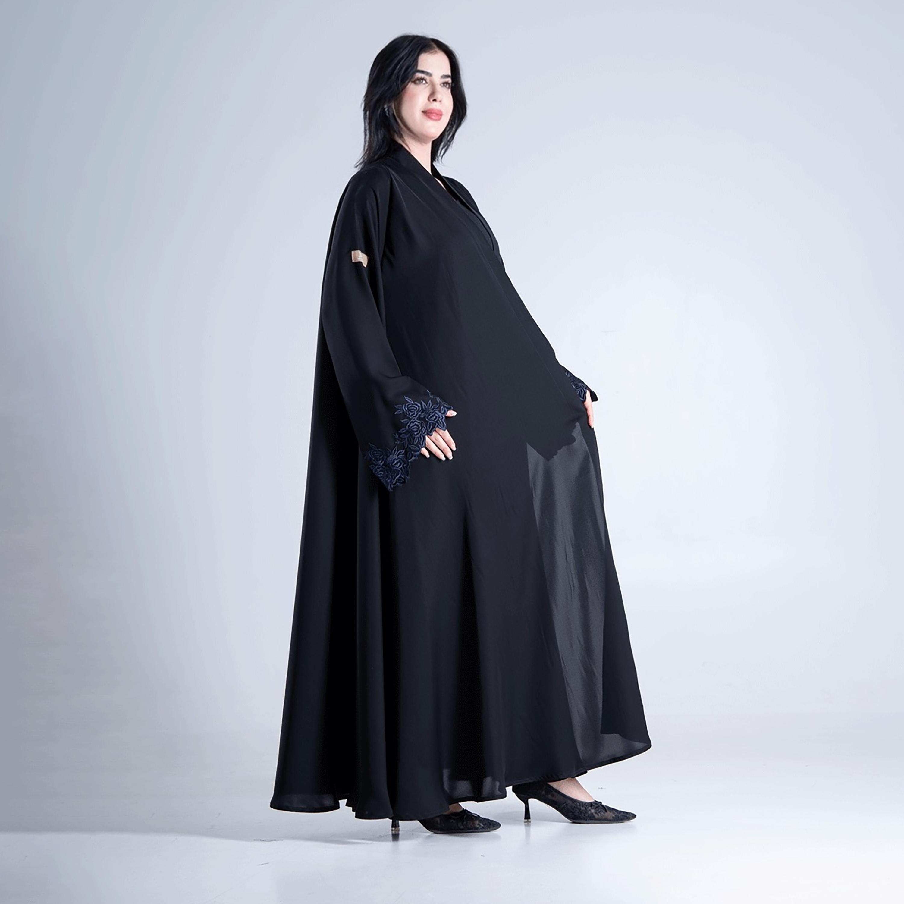 Aljamal Alraaqi Floral Embroidered Wide Sleeves Internet Crepe Women's Double Cloche Abaya-women-arabicclothing-abayas-image-6