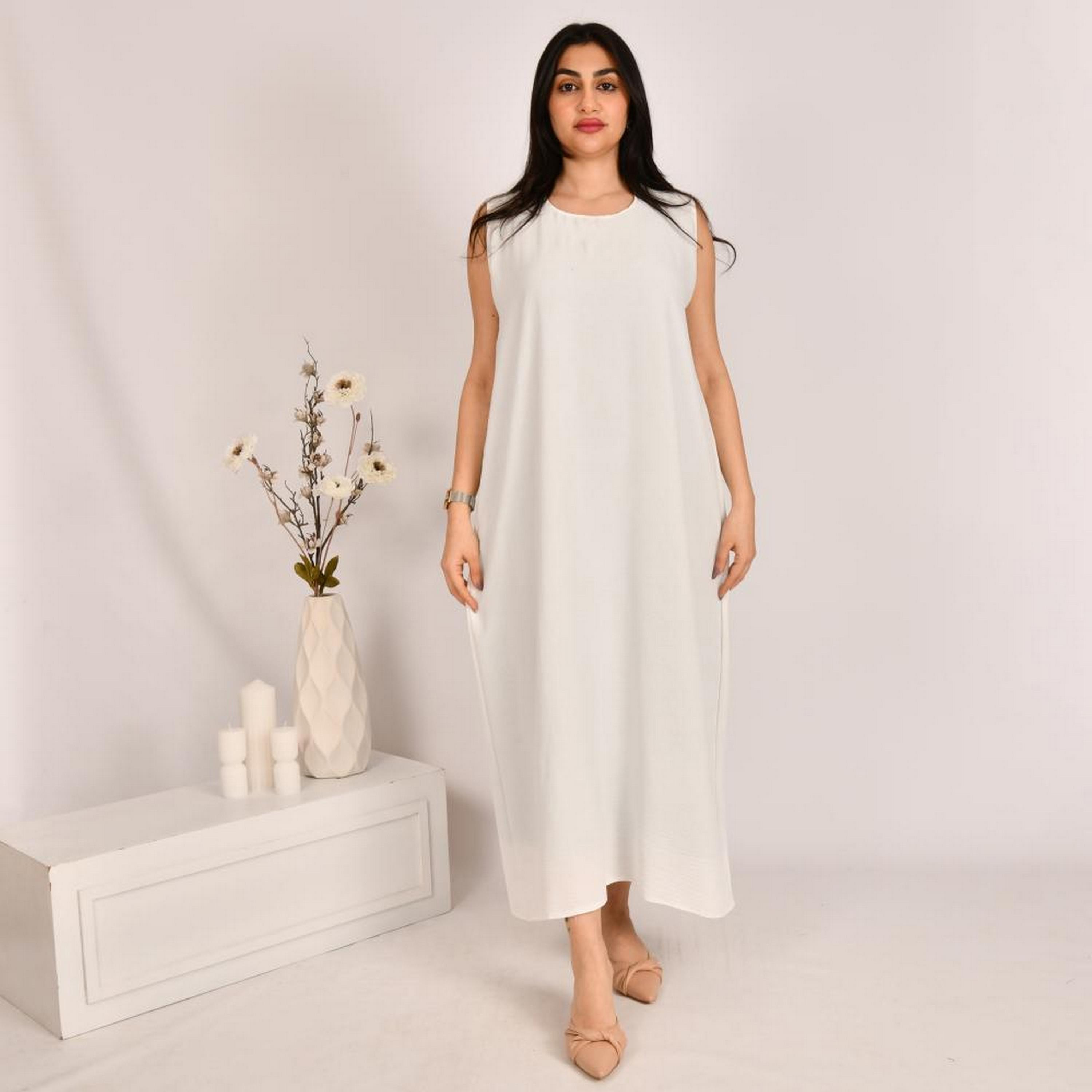 Beyond Abaya White Linen Women's Abaya Inner Dress-women-arabicclothing-abayainner-image-1
