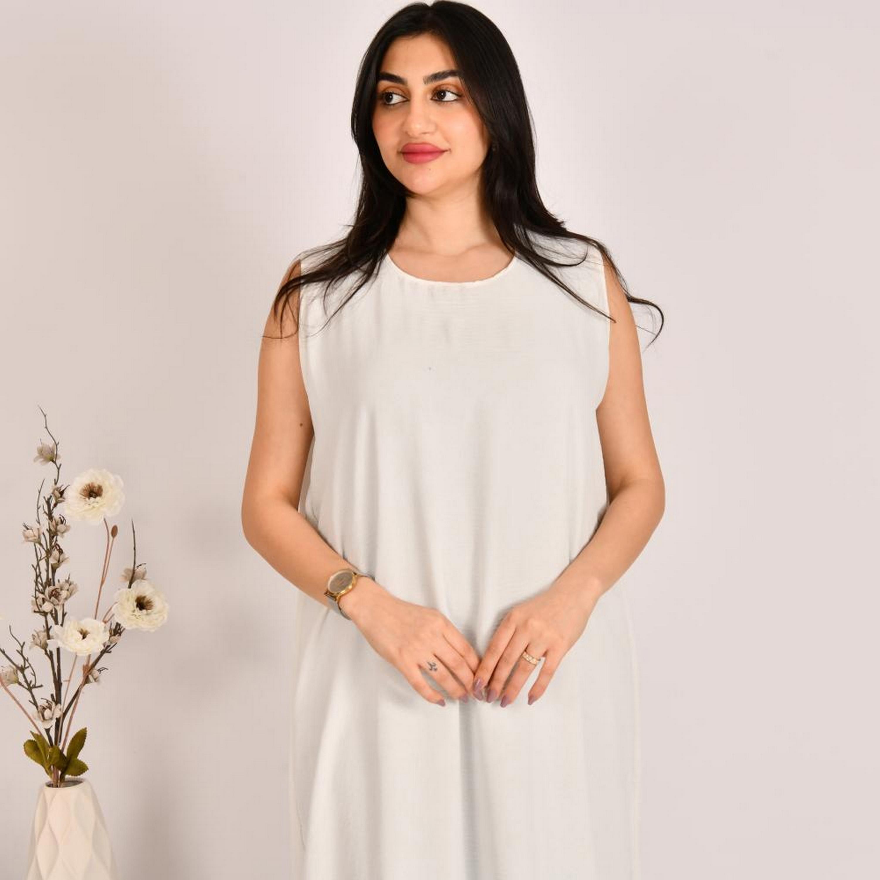 Beyond Abaya White Linen Women's Abaya Inner Dress-women-arabicclothing-abayainner-image-2