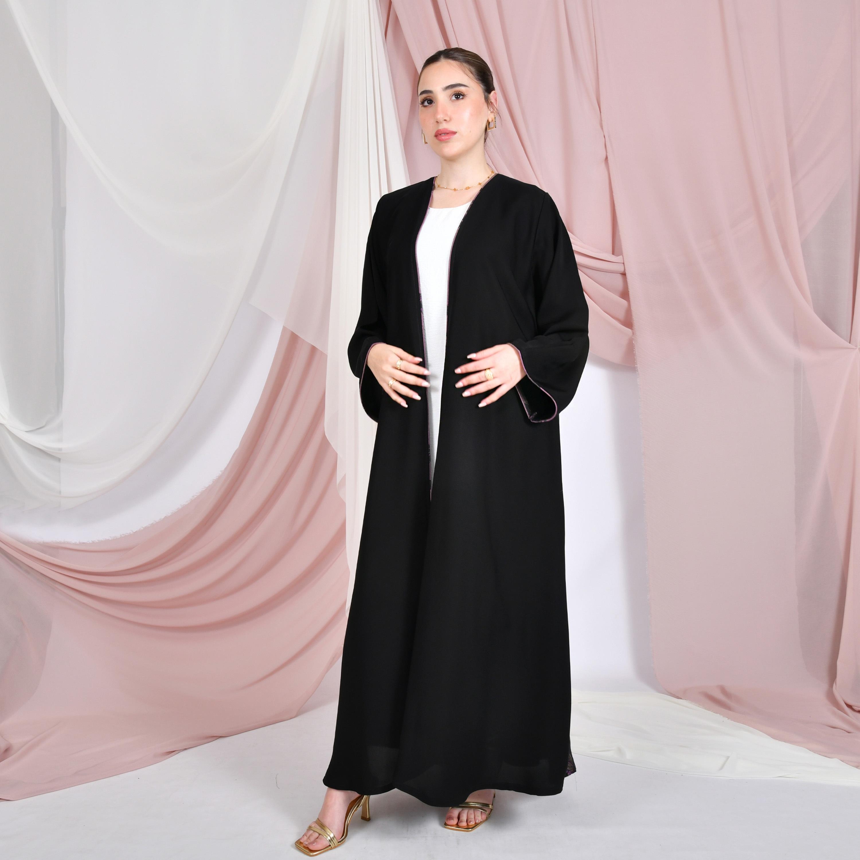 عباية نسائية كتان مزينة بالورود بقصة ربع كلوش من حوراء.-women-arabicclothing-abayas-image-1