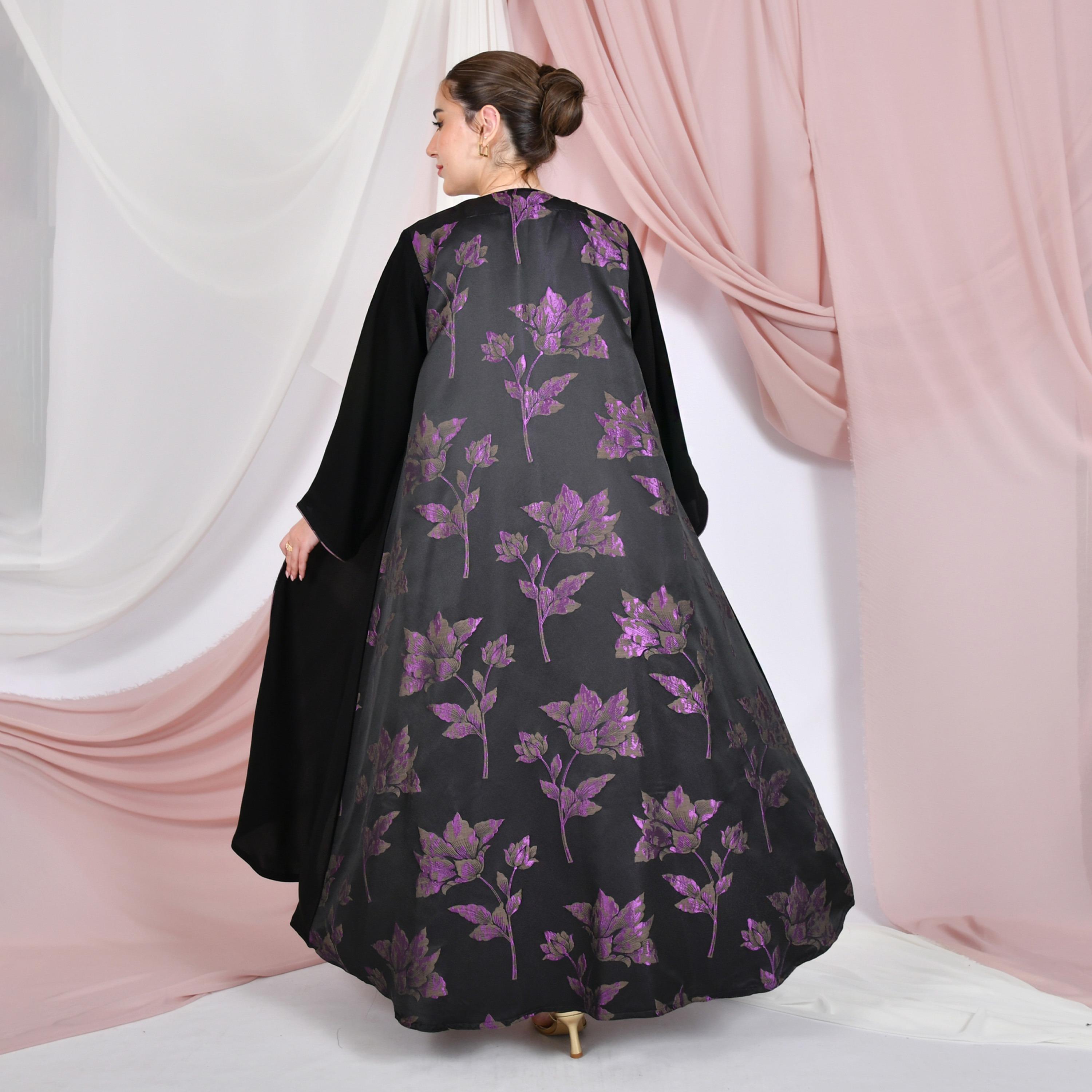 عباية نسائية كتان مزينة بالورود بقصة ربع كلوش من حوراء.-women-arabicclothing-abayas-image-5