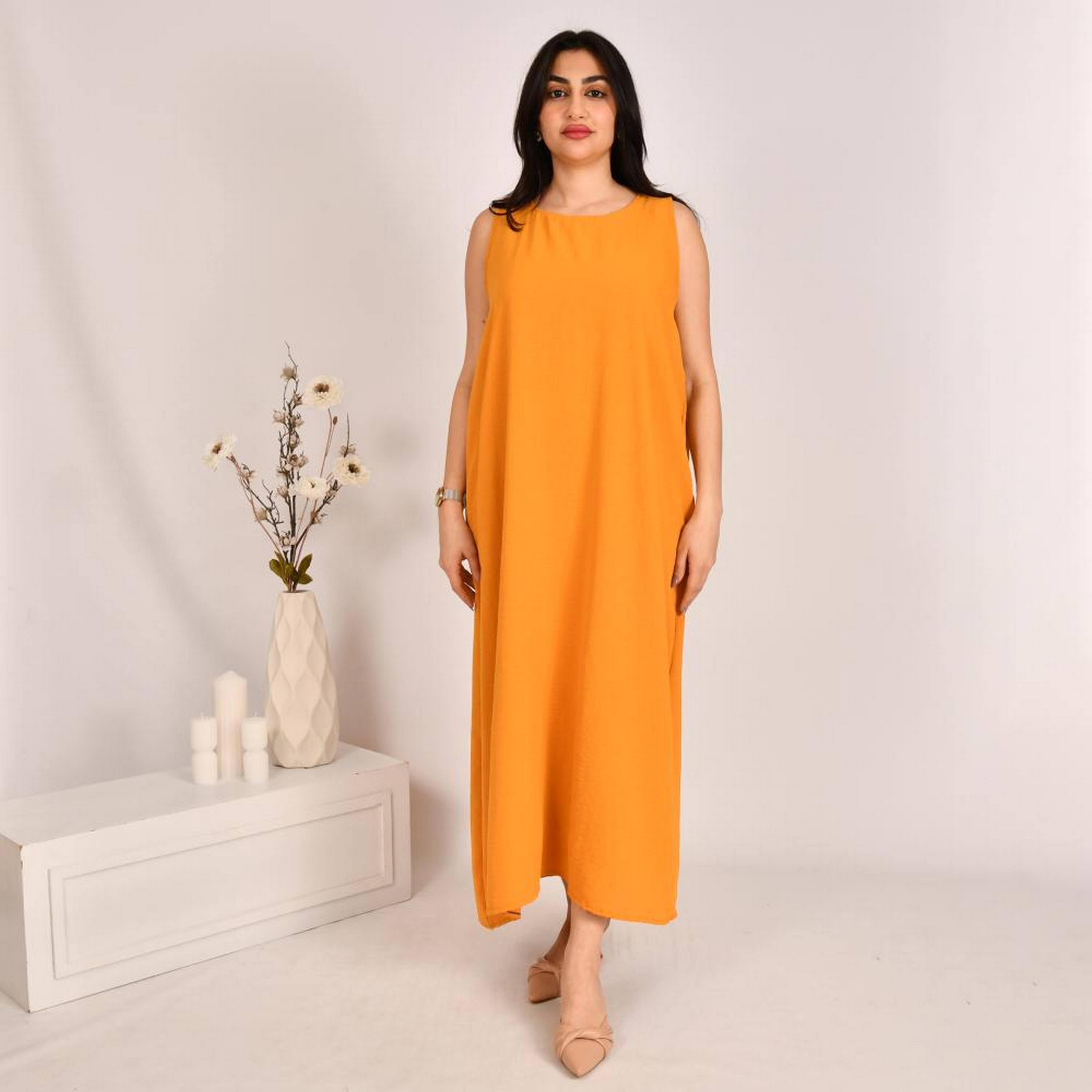 Beyond Abaya Orange Linen Women's Abaya Inner Dress-women-arabicclothing-abayainner-image-1