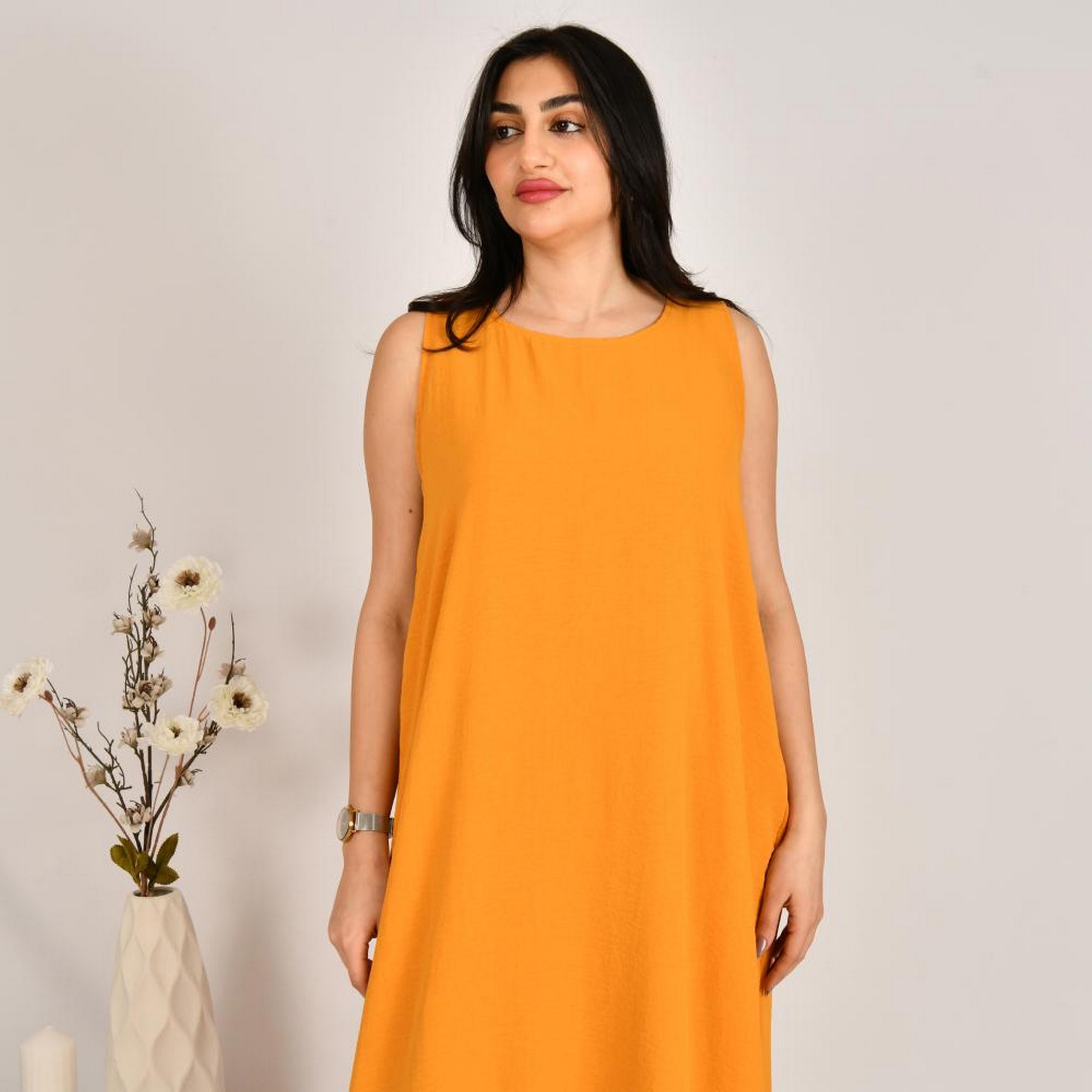 Beyond Abaya Orange Linen Women's Abaya Inner Dress-women-arabicclothing-abayainner-image-2