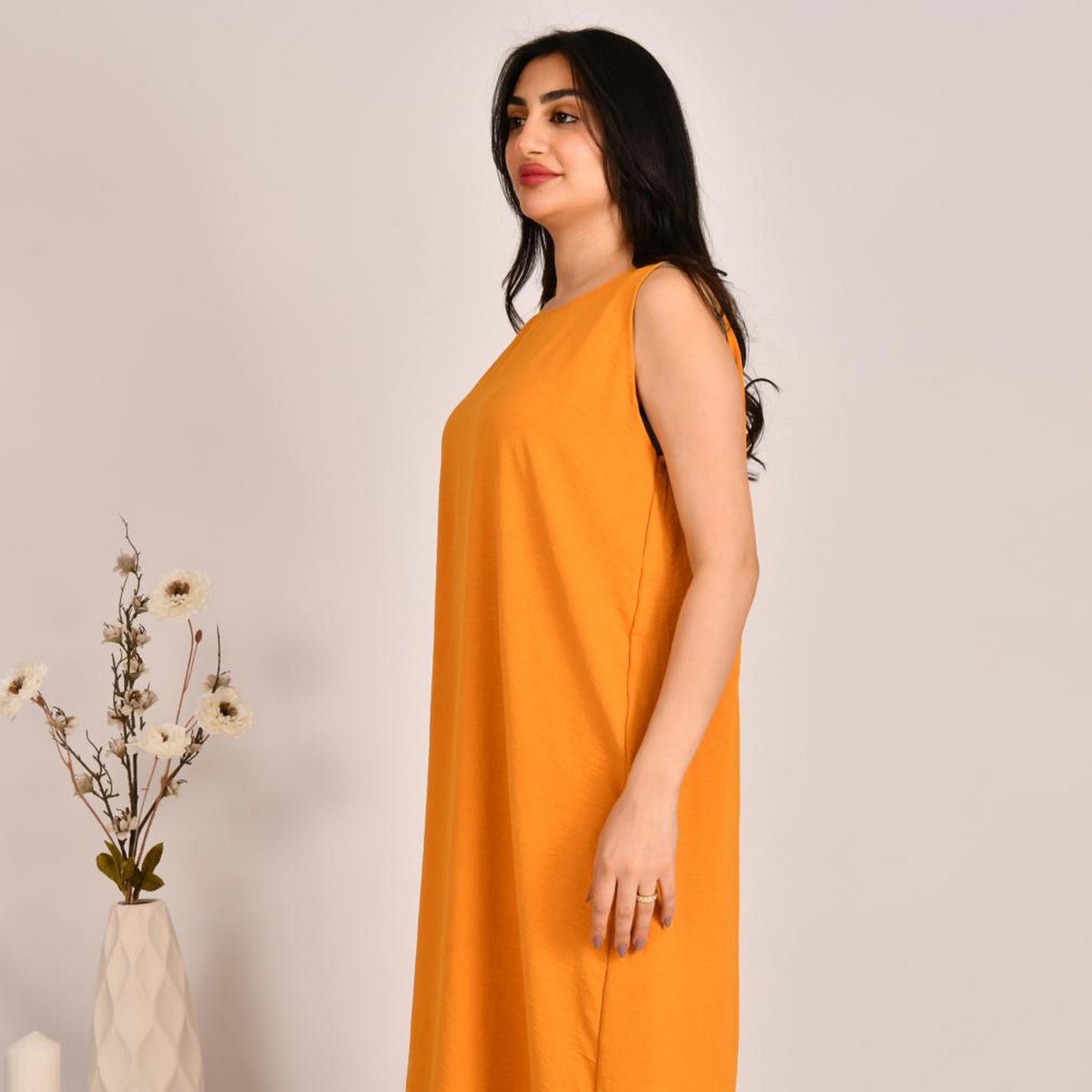 Beyond Abaya Orange Linen Women's Abaya Inner Dress-women-arabicclothing-abayainner-image-3