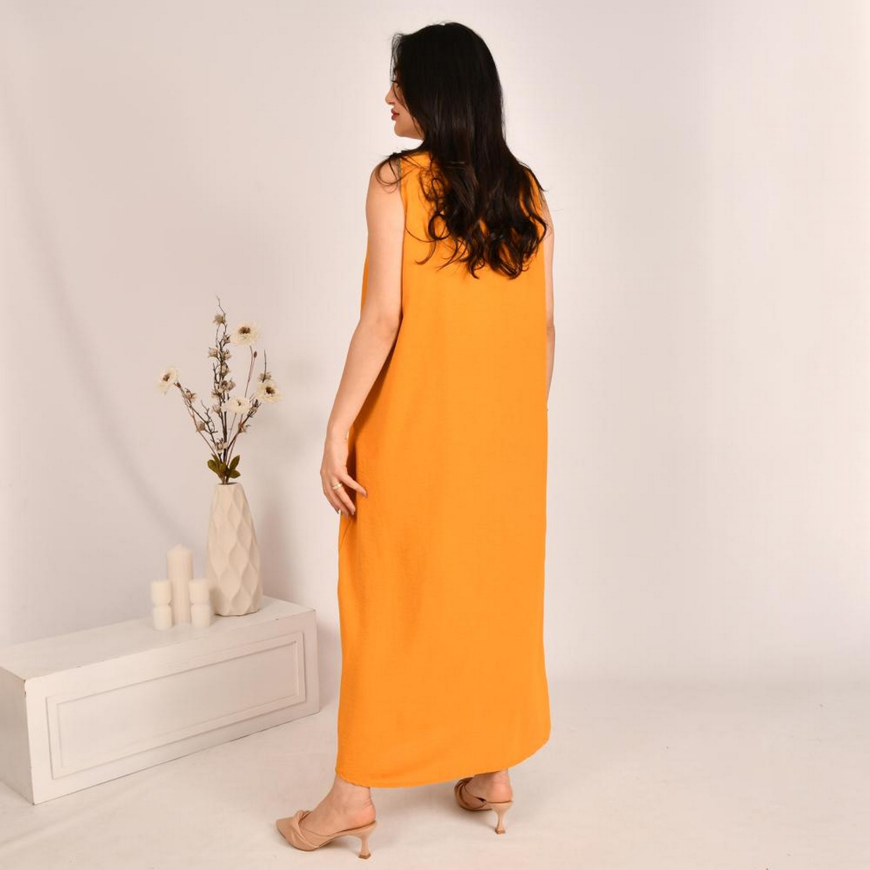 Beyond Abaya Orange Linen Women's Abaya Inner Dress-women-arabicclothing-abayainner-image-4