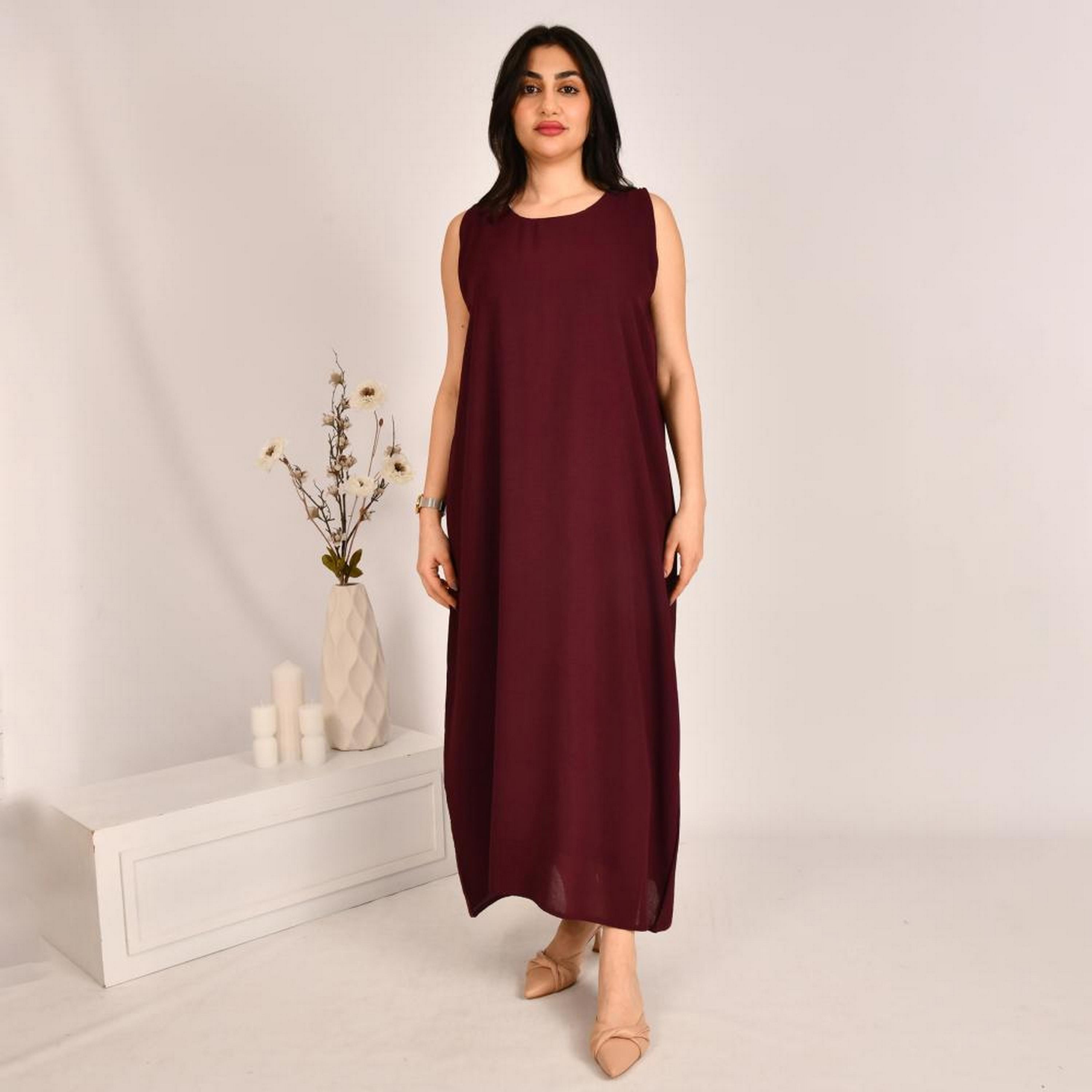 Beyond Abaya Red Linen Women's Abaya Inner Dress-women-arabicclothing-abayainner-image-1
