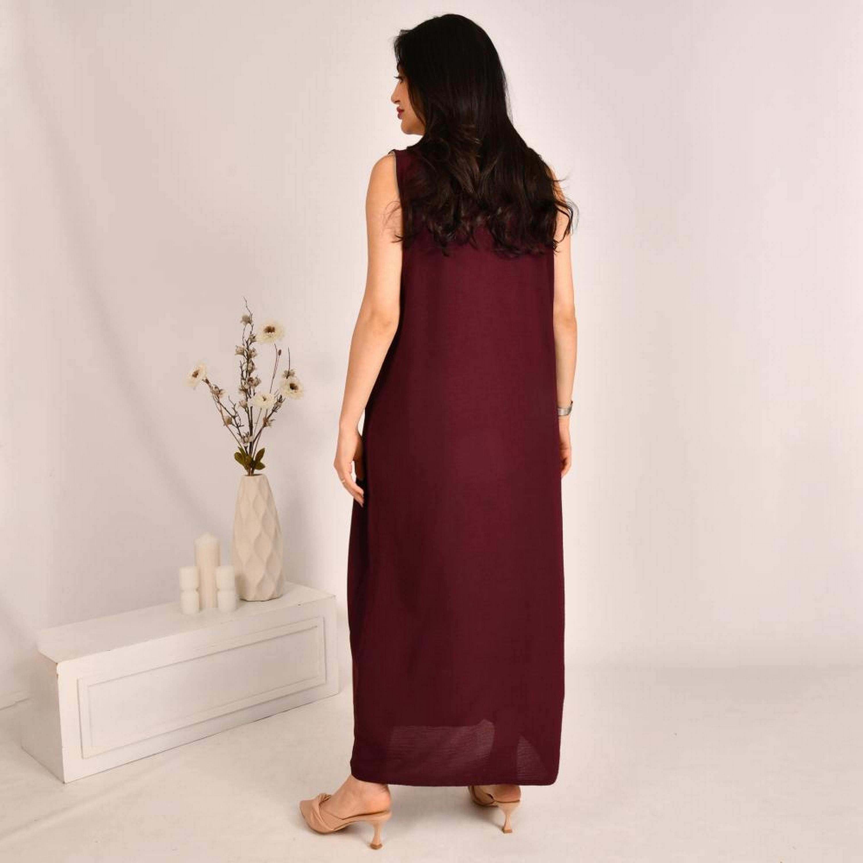 Beyond Abaya Red Linen Women's Abaya Inner Dress-women-arabicclothing-abayainner-image-4