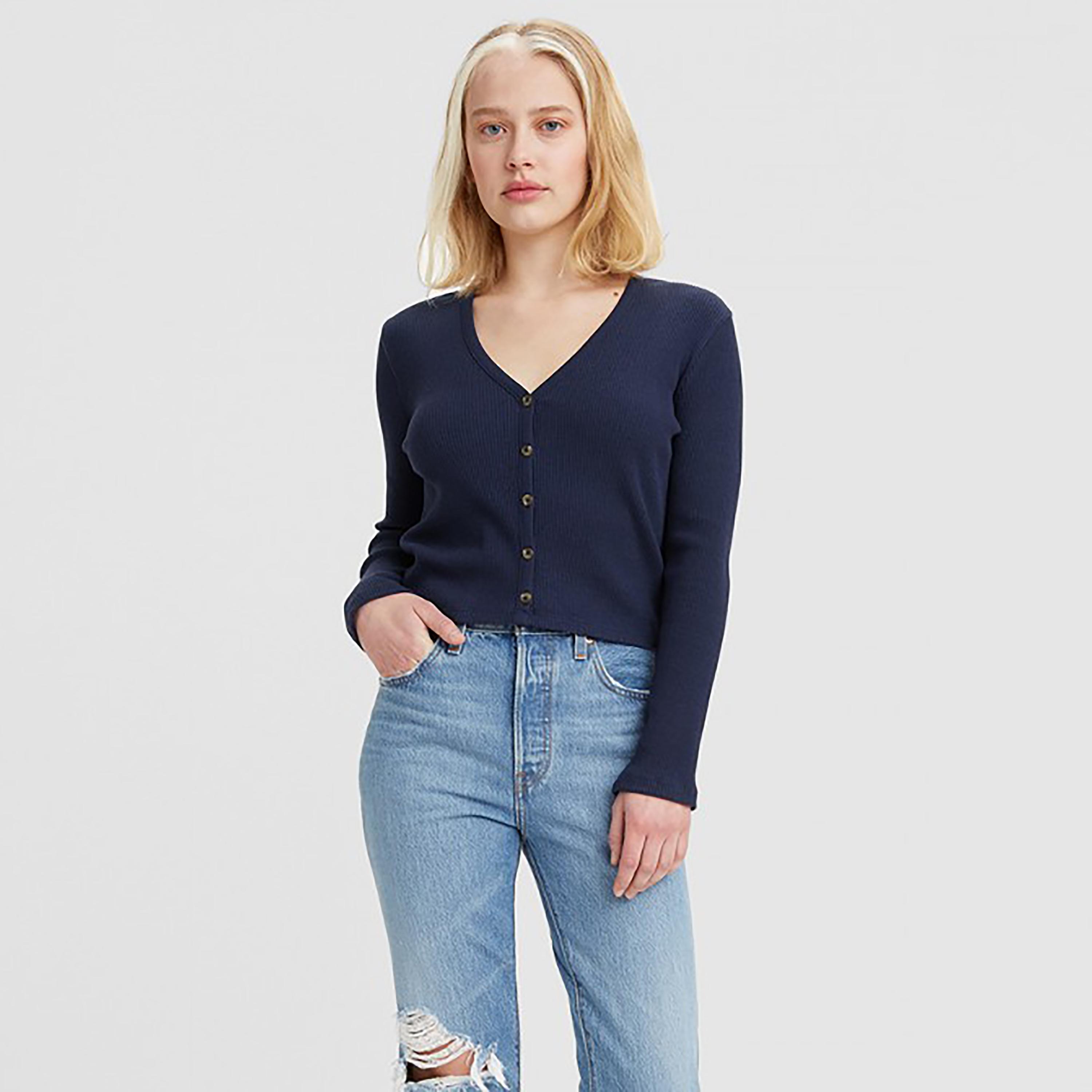 Levi's Ribbed V-Neck Long Sleeves Blouse-women-clothing-shirtsandblouses-blouses-image-1