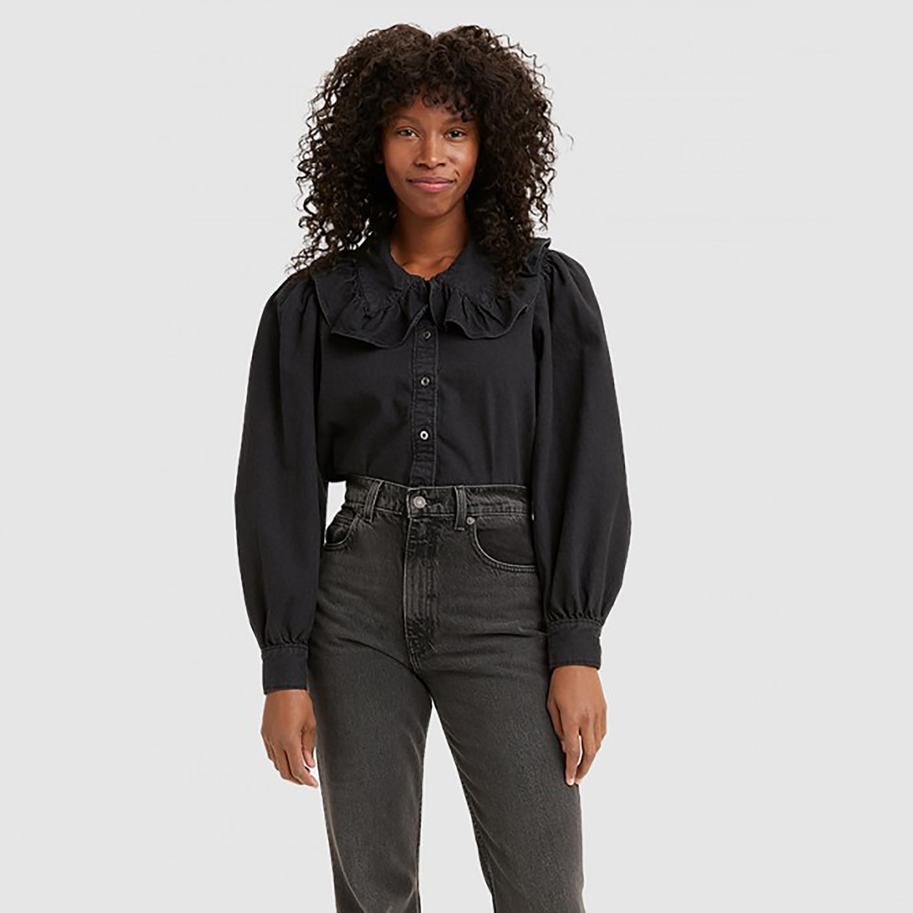 بلوزة بأكمام طويلة ذو ياقة منتفخة سادة من ليفايز-women-clothing-shirtsandblouses-blouses-image-1