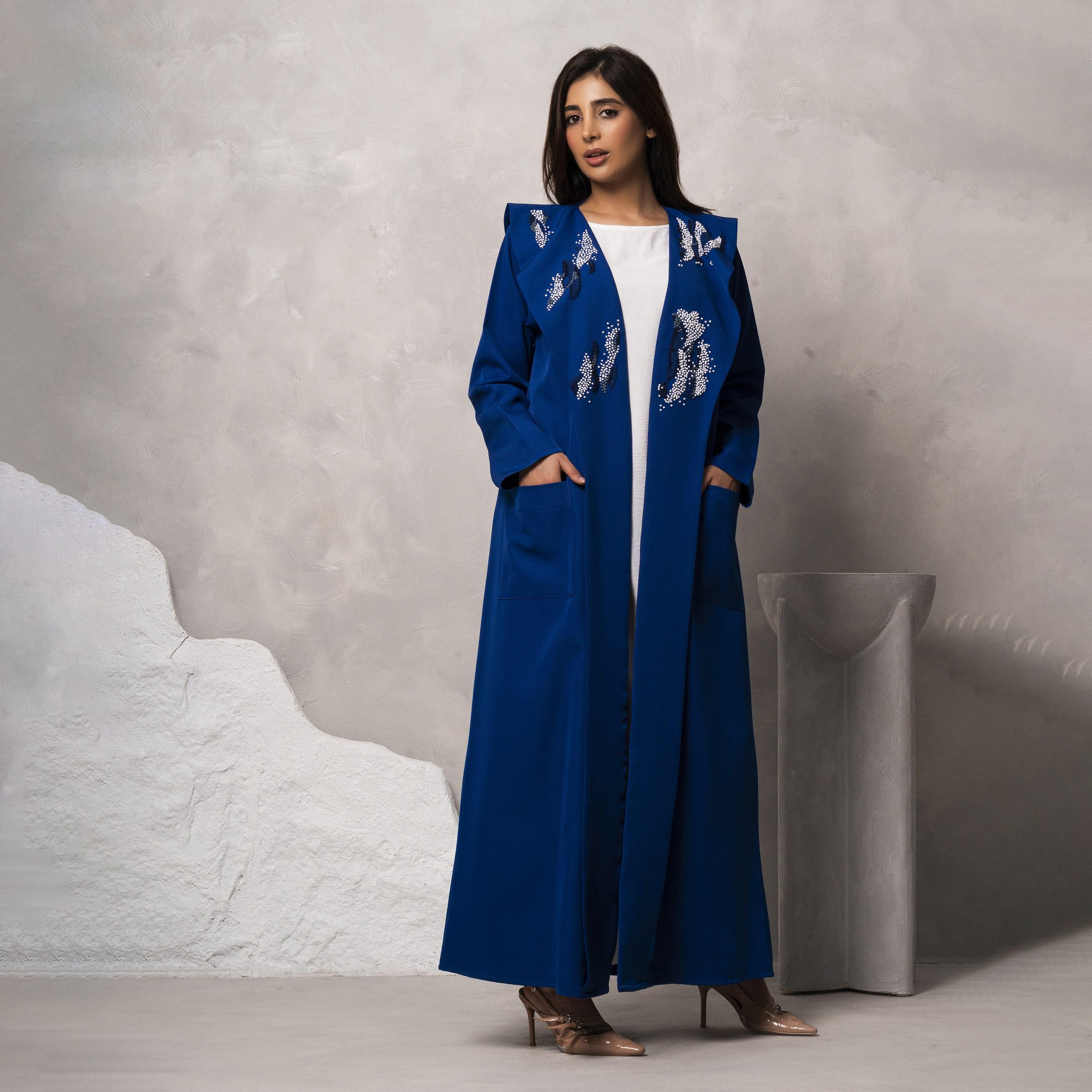 Moistreet Blue Embroidered Handmade Barbie Crepe Women's Abaya-women-arabicclothing-abayas-image-1