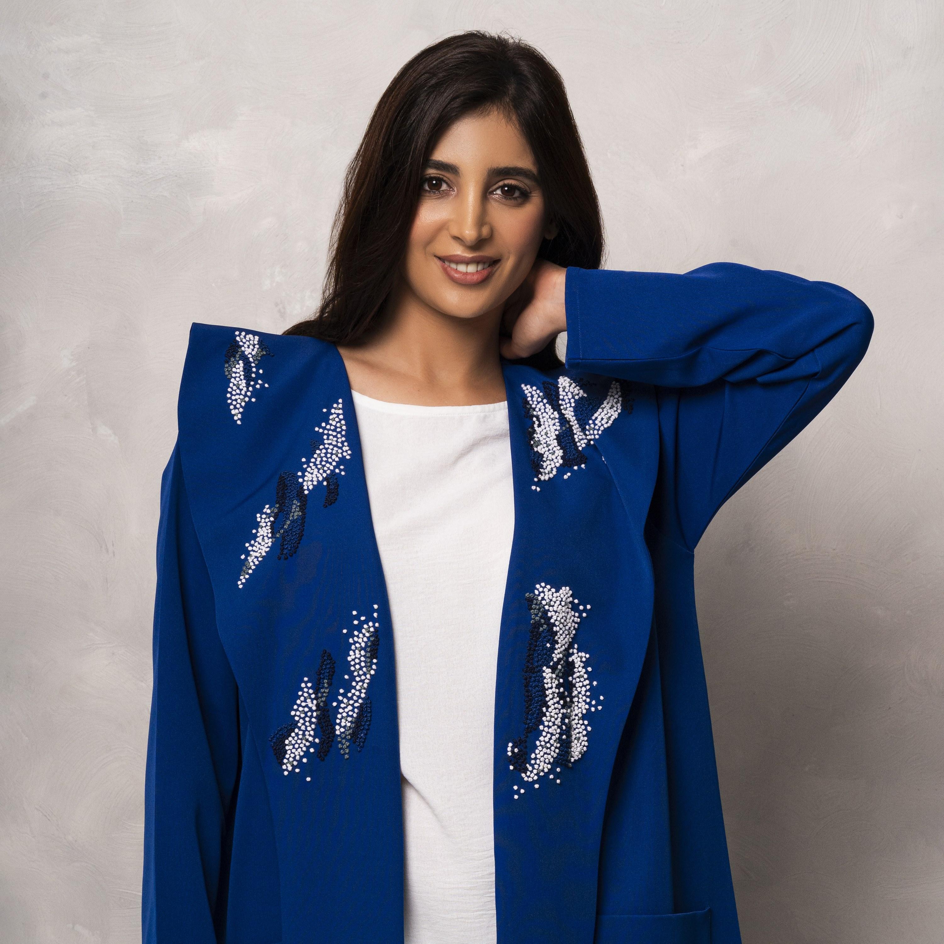 Moistreet Blue Embroidered Handmade Barbie Crepe Women's Abaya-women-arabicclothing-abayas-image-2