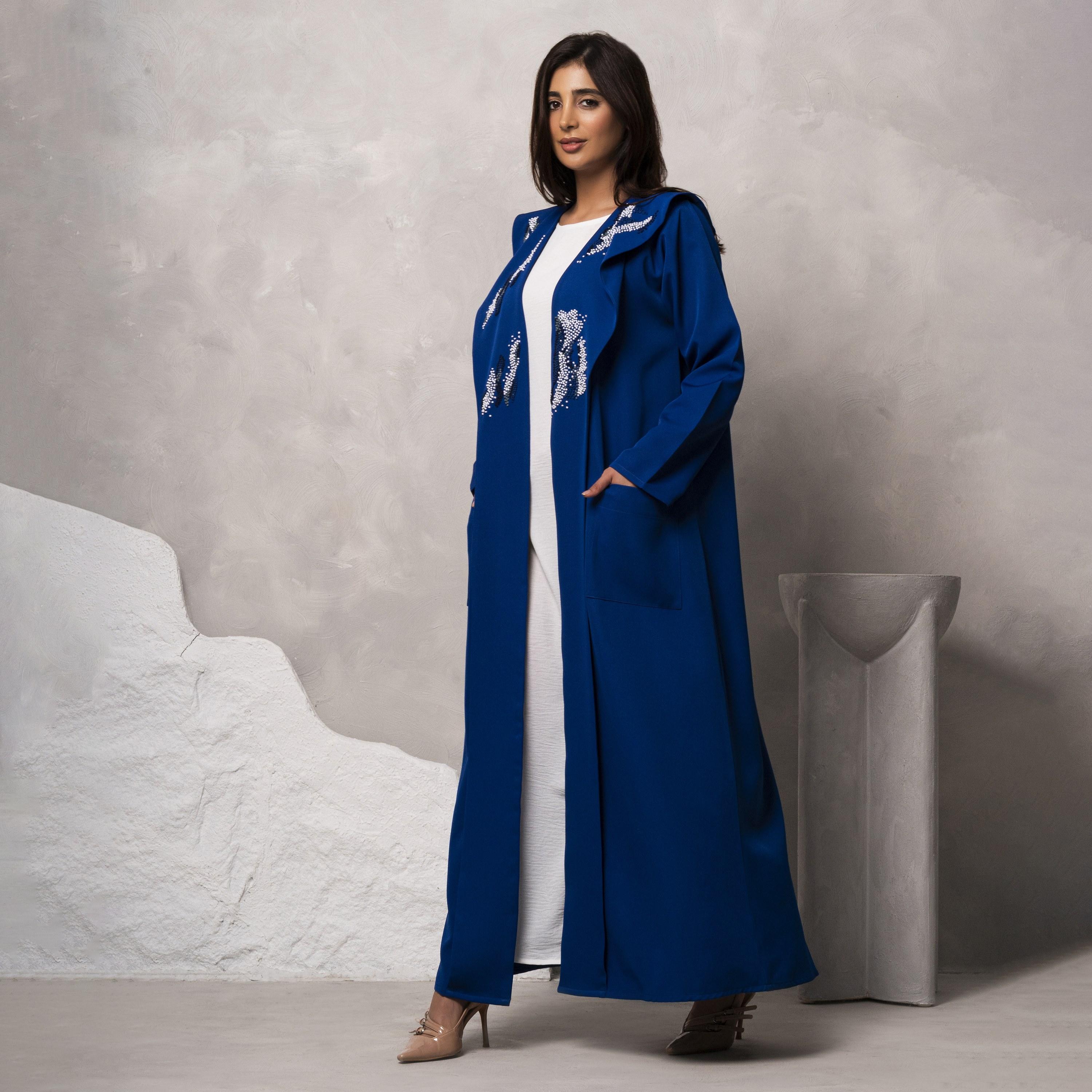 Moistreet Blue Embroidered Handmade Barbie Crepe Women's Abaya-women-arabicclothing-abayas-image-3