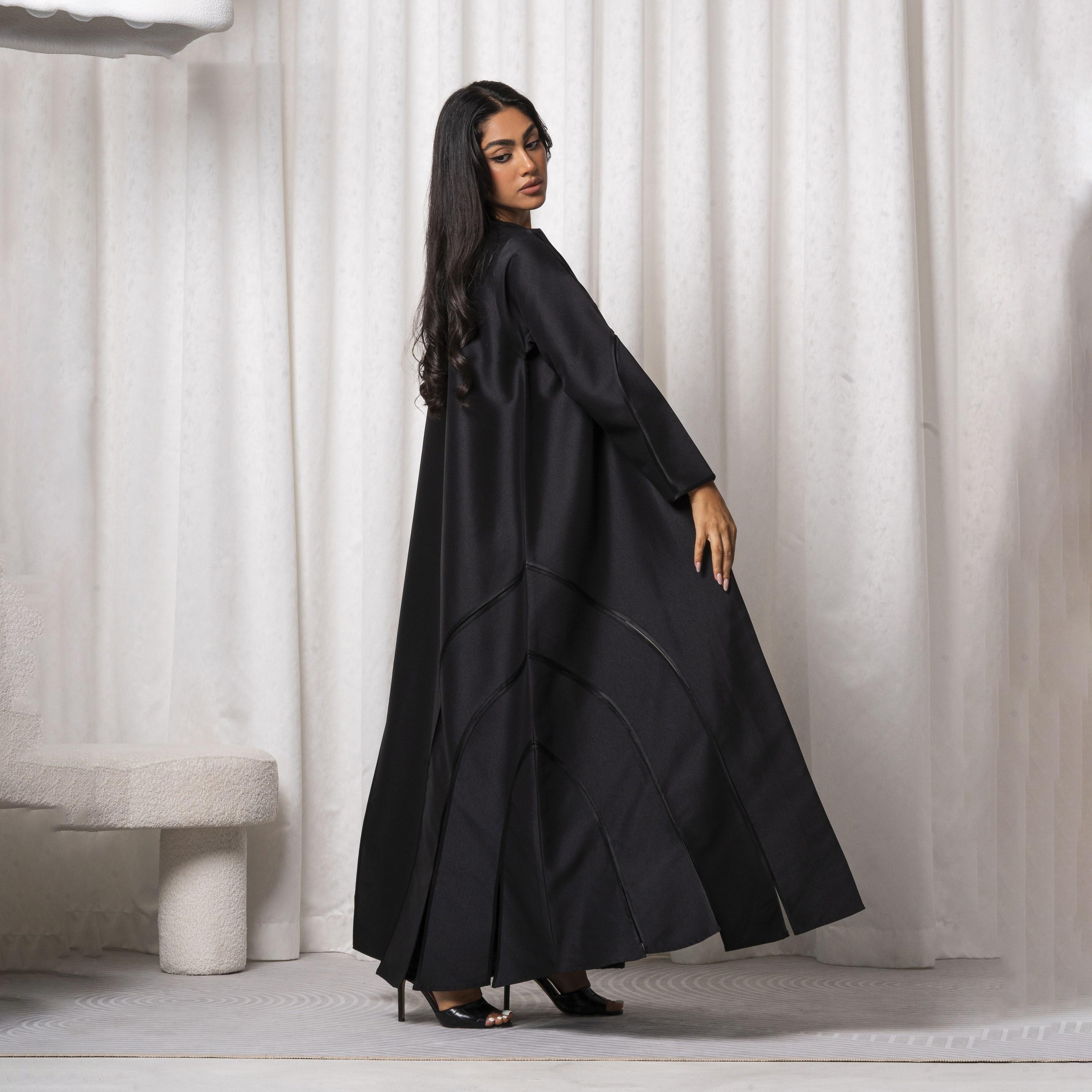 Moistreet Black Notched Lapel Embroidered Handmade Victoria Satin Women's Abaya-women-arabicclothing-abayas-image-3