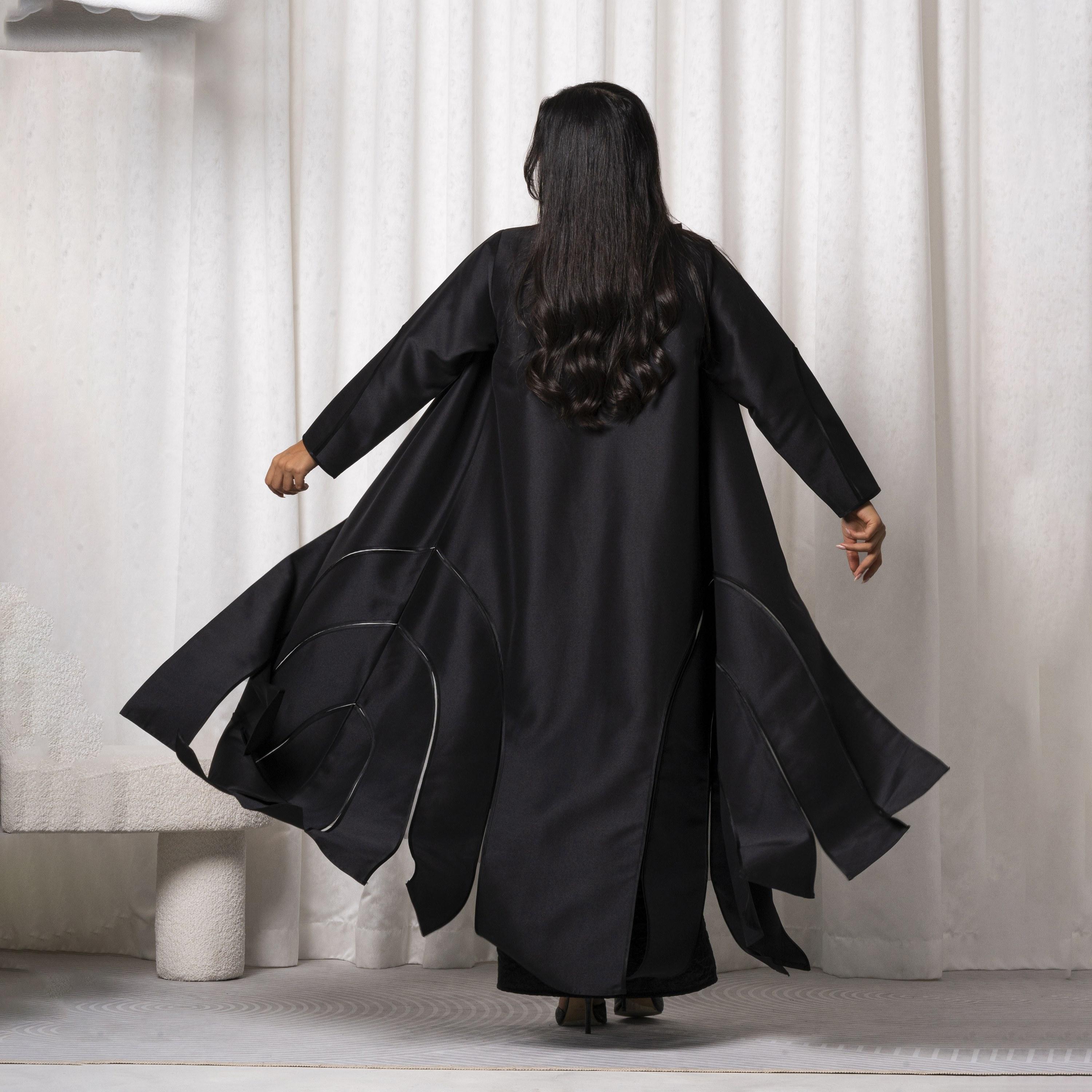 Moistreet Black Notched Lapel Embroidered Handmade Victoria Satin Women's Abaya-women-arabicclothing-abayas-image-4