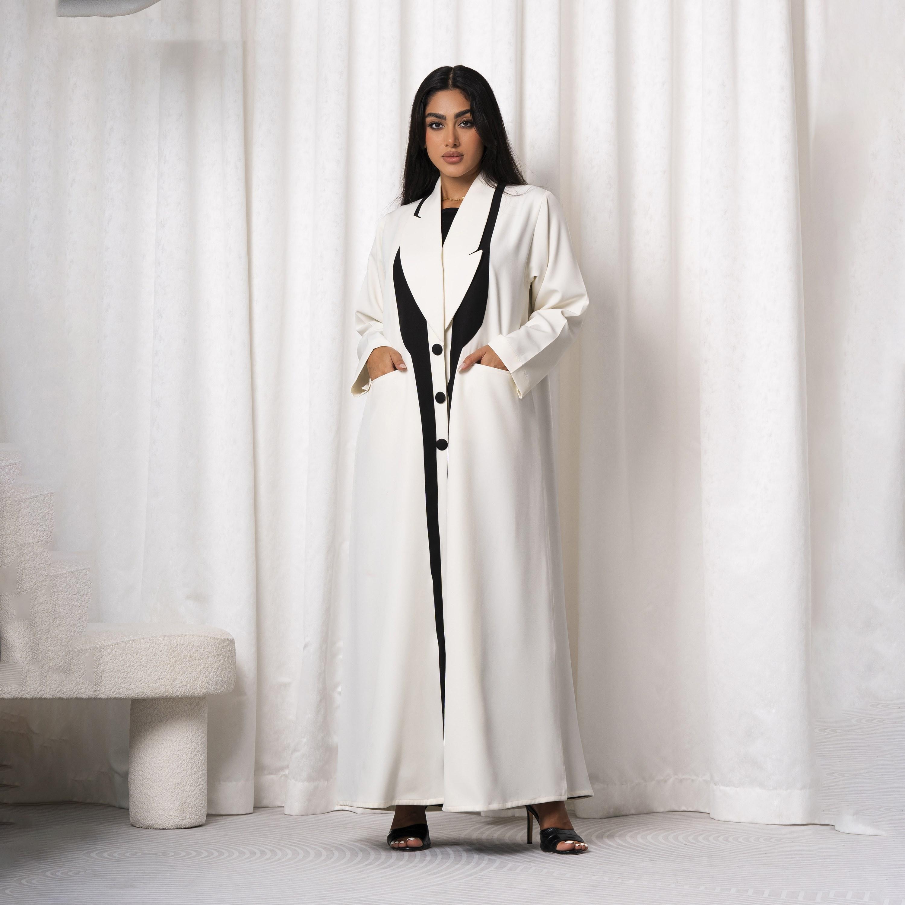 Moistreet Multicolour Peaked Lapel Embroidered Handmade Barbie Crepe Women's Abaya-women-arabicclothing-abayas-image-1