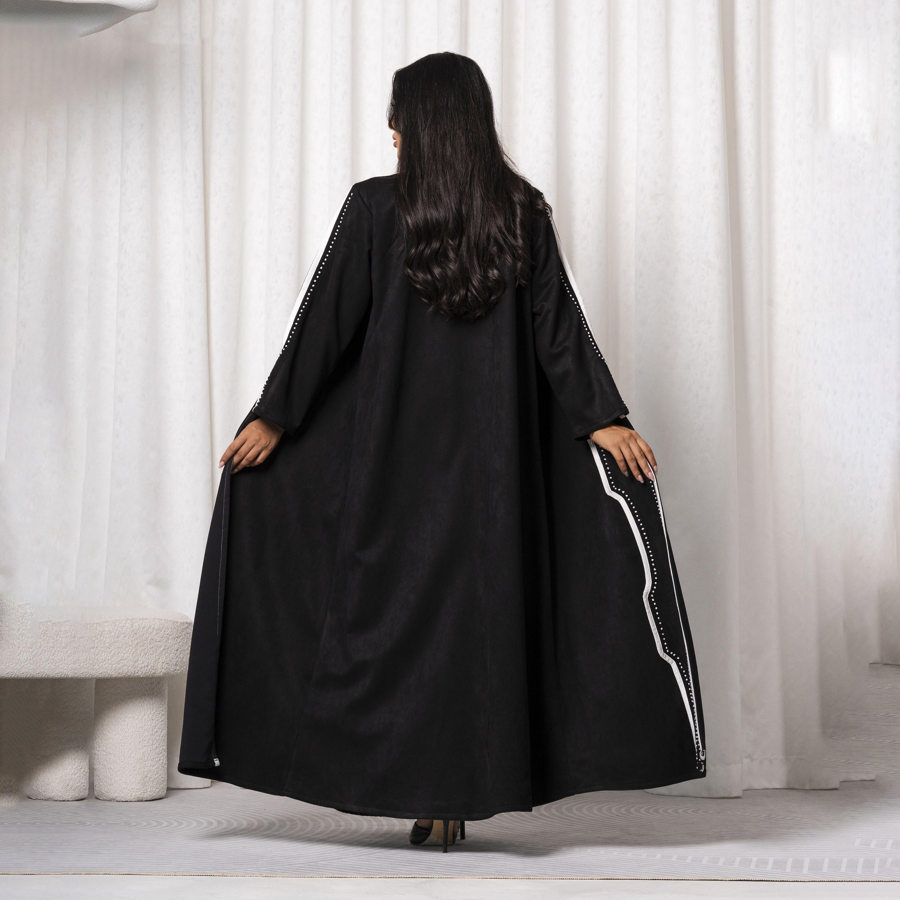 Moistreet Black Embroidered Handmade Shamua Women's Abaya-women-arabicclothing-abayas-image-4
