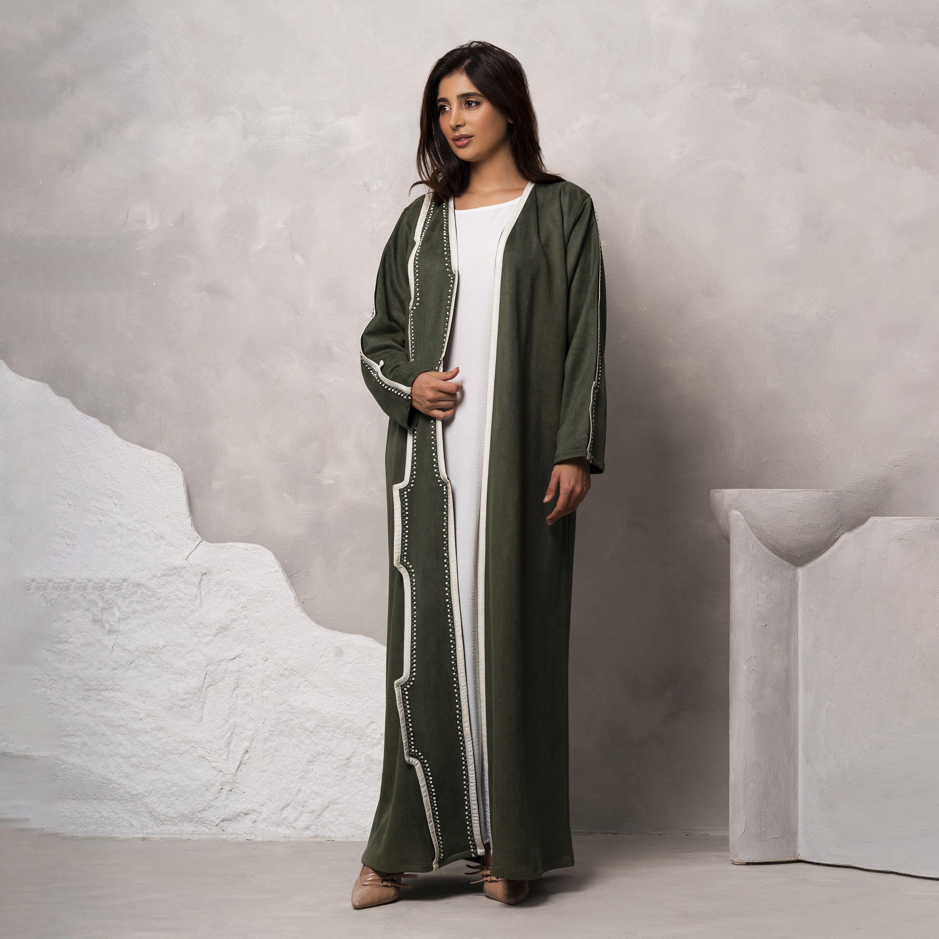 Moistreet Green Embroidered Handmade Shamua Women's Abaya-women-arabicclothing-abayas-image-1