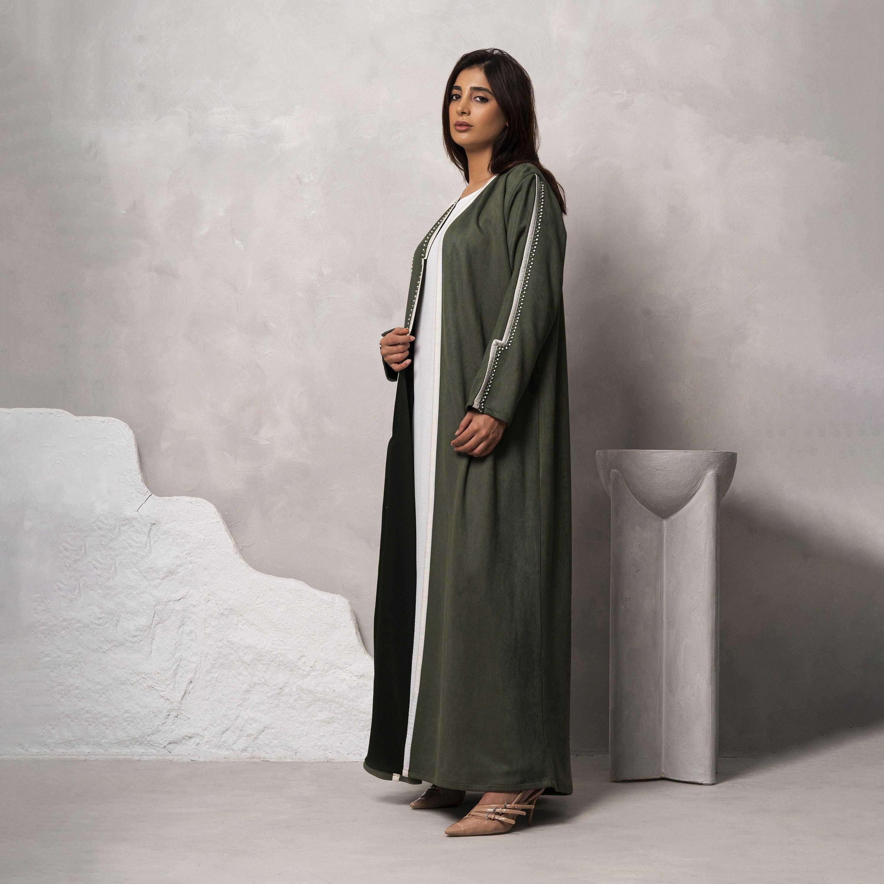 Moistreet Green Embroidered Handmade Shamua Women's Abaya-women-arabicclothing-abayas-image-2
