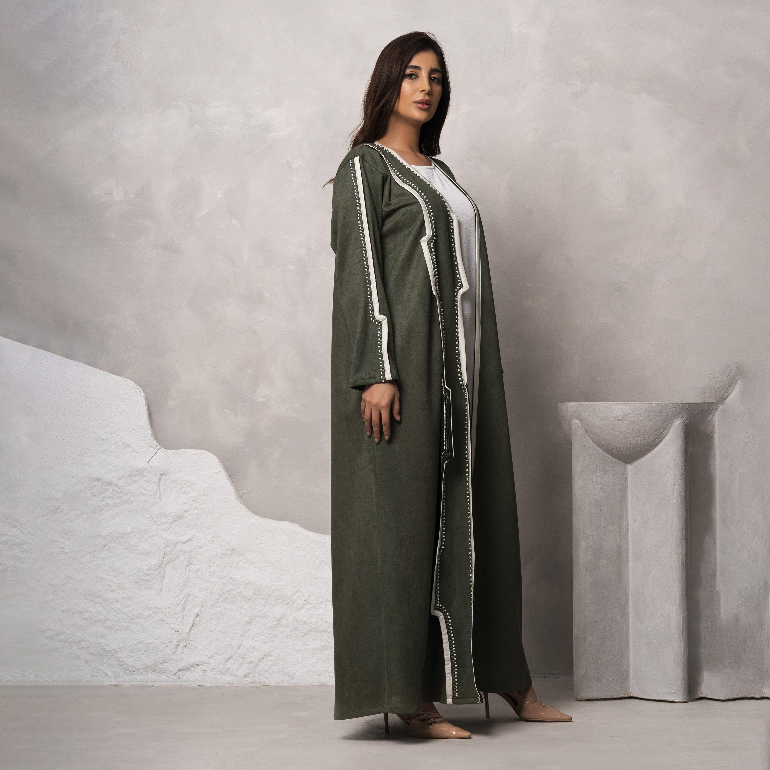 Moistreet Green Embroidered Handmade Shamua Women's Abaya-women-arabicclothing-abayas-image-3