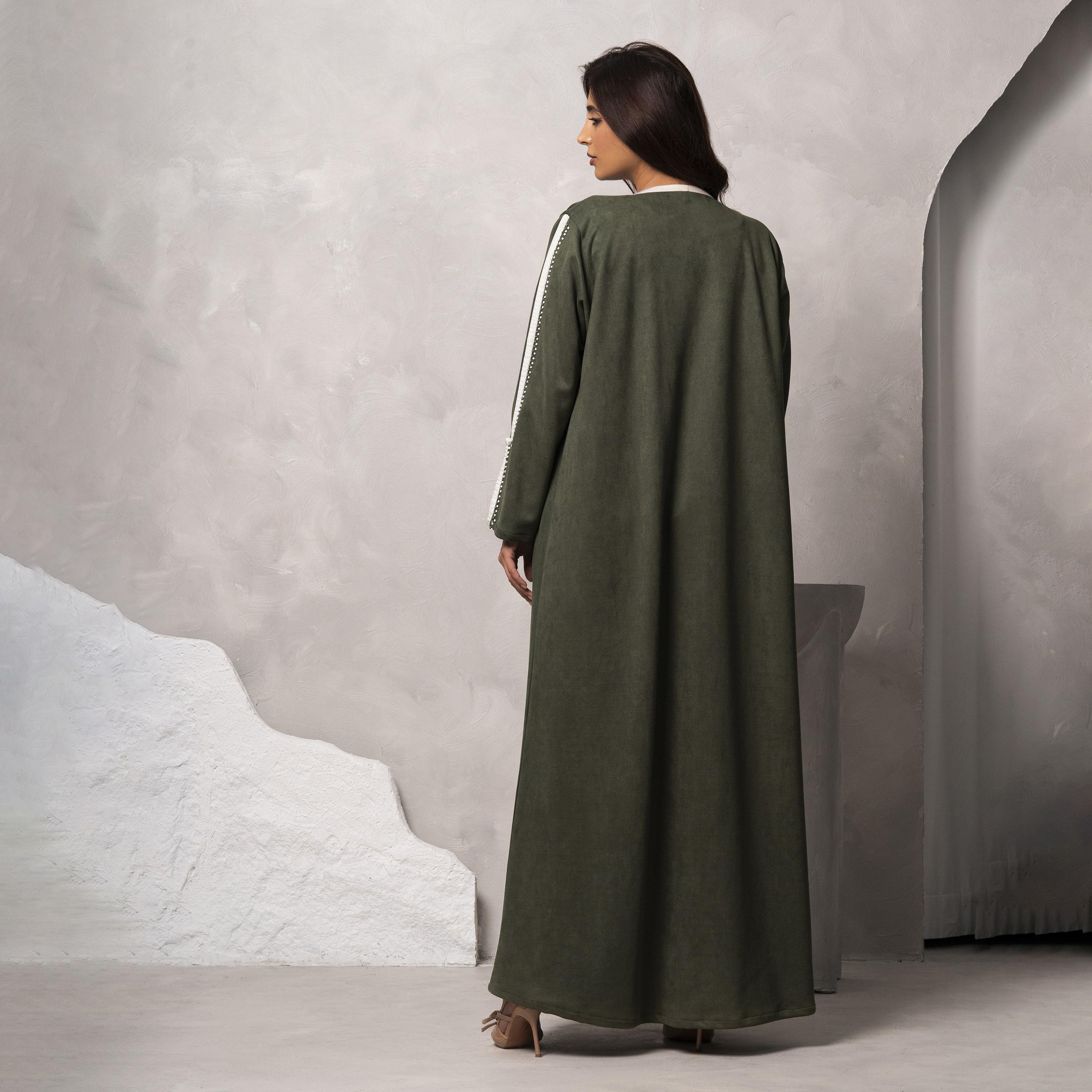 Moistreet Green Embroidered Handmade Shamua Women's Abaya-women-arabicclothing-abayas-image-4