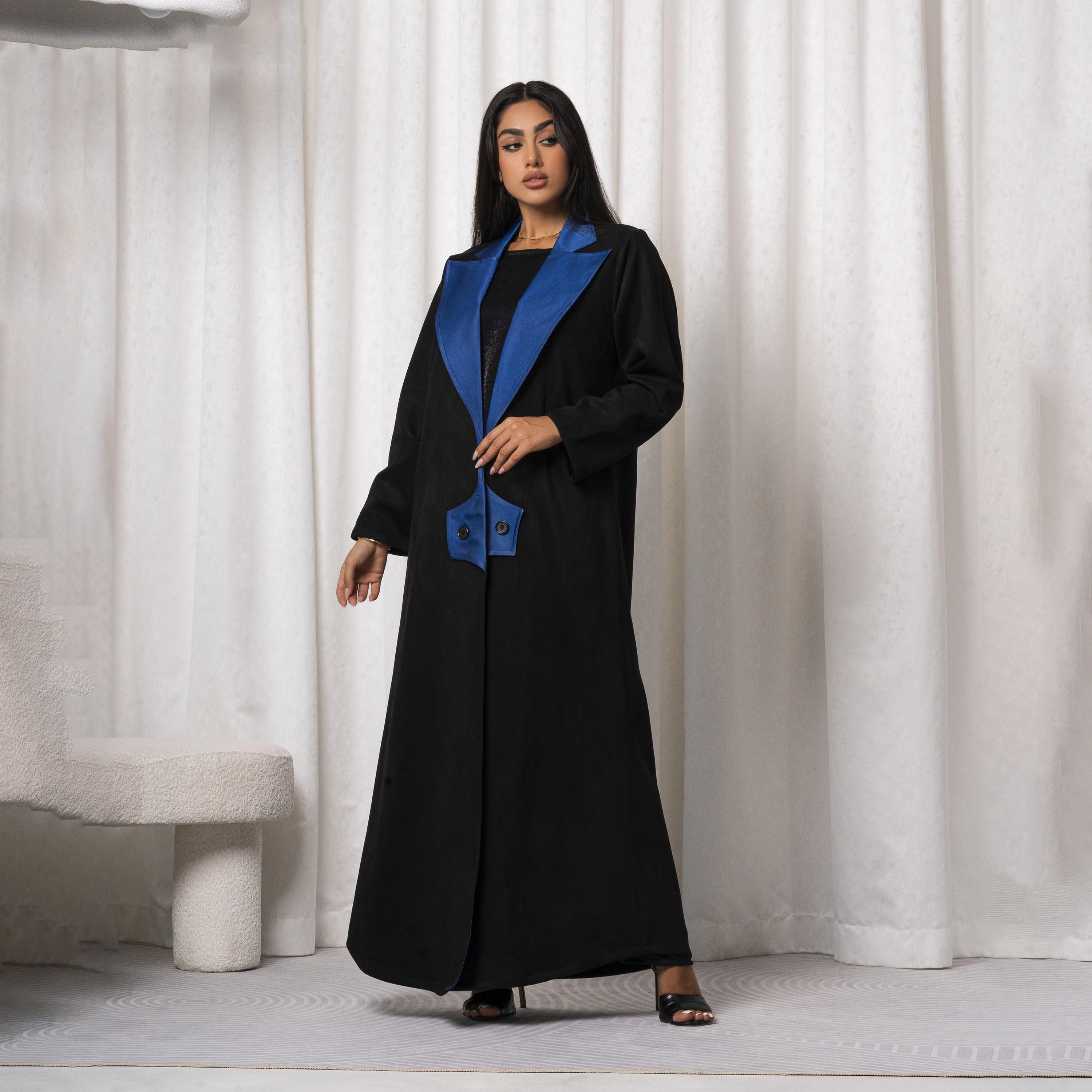 عباية شاموا نسائية مصنوعة يدويًا بألوان متعددة مع ياقة مدببة باللون الأسود من مويستريت-women-arabicclothing-abayas-image-1