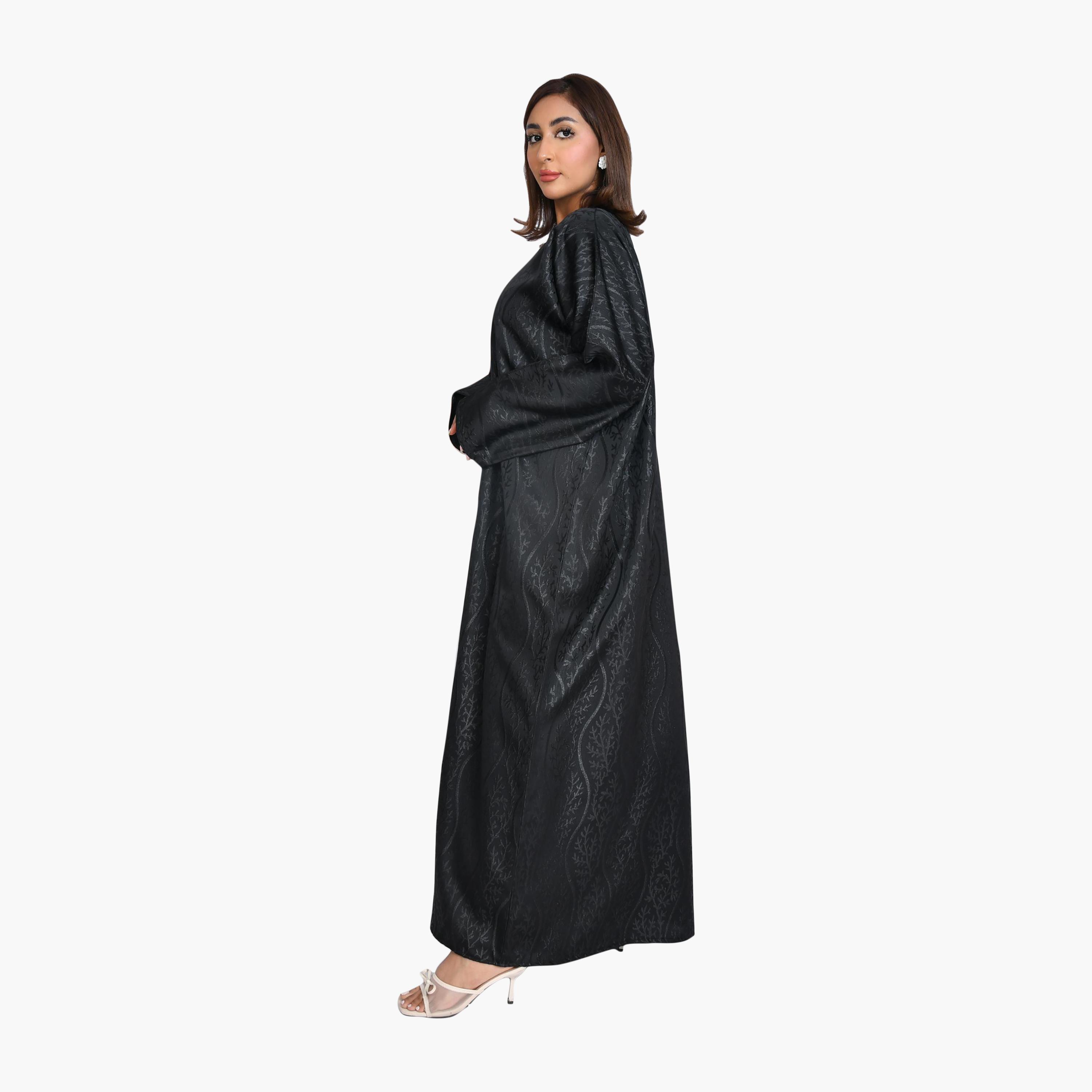 Beyond Abaya Black Jacquard Linen Women's Straight-Cut Abaya-women-arabicclothing-abayas-image-4