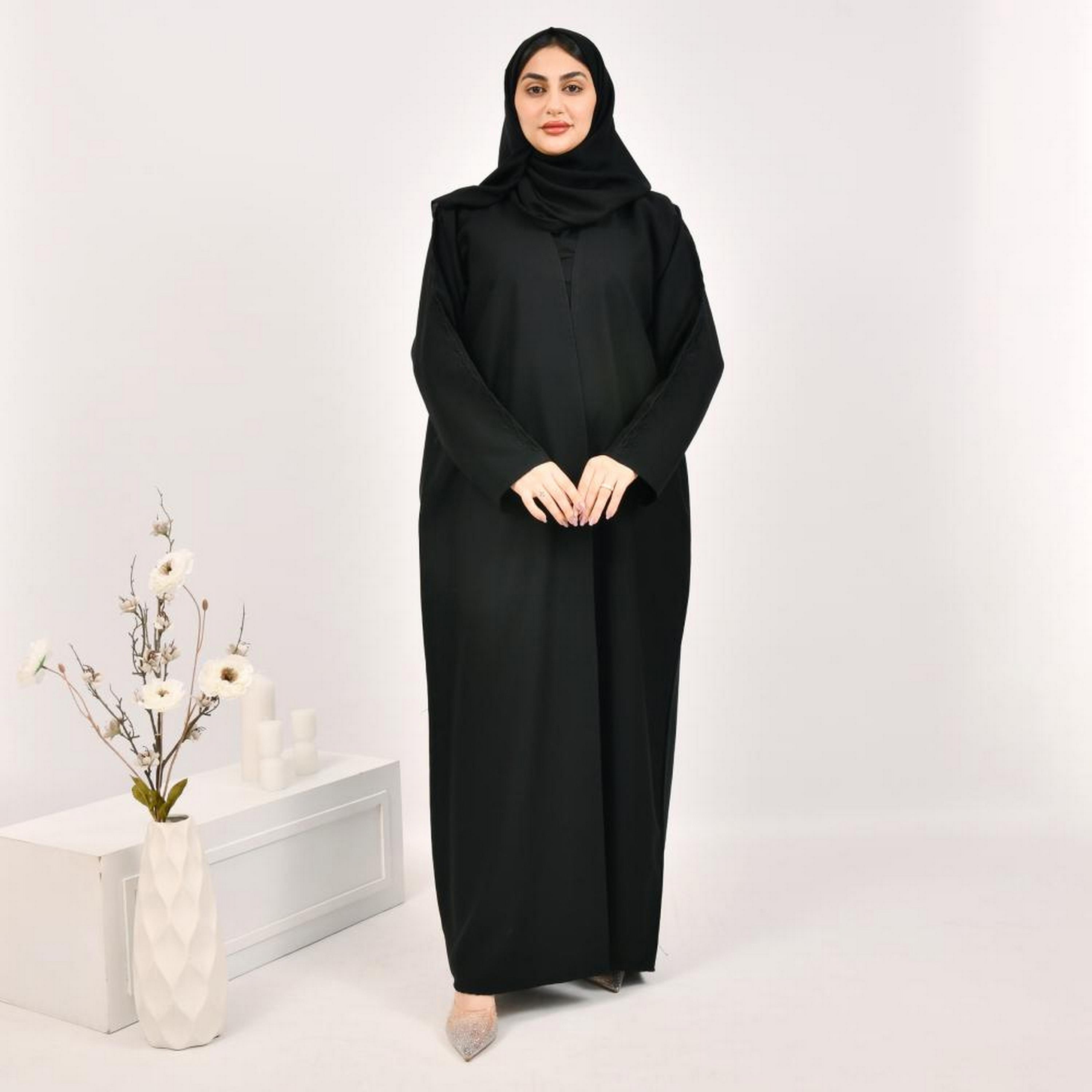 Beyond Abaya Black Jacquard Women's Abaya with Hijab-women-arabicclothing-abayas-image-1