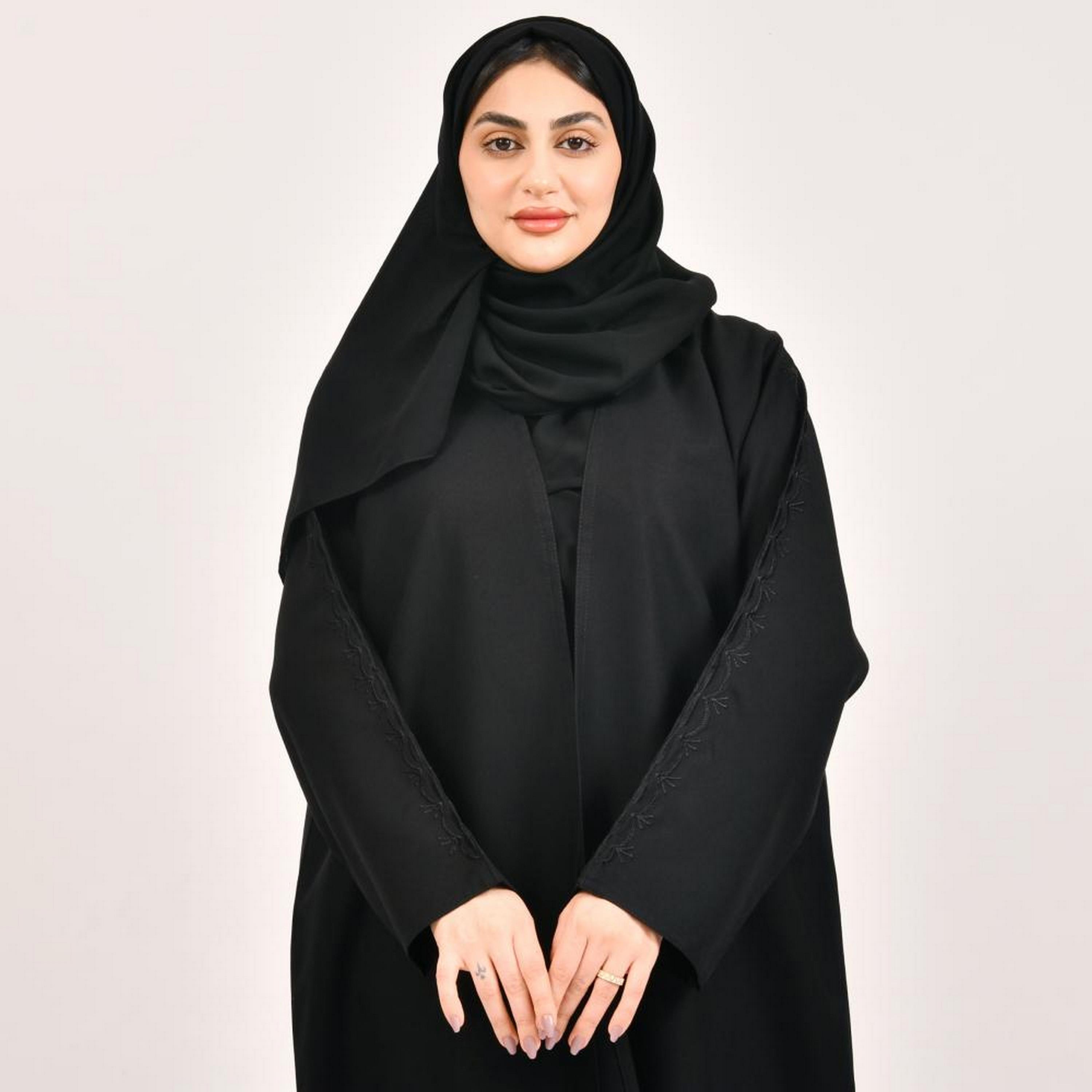 Beyond Abaya Black Jacquard Women's Abaya with Hijab-women-arabicclothing-abayas-image-2