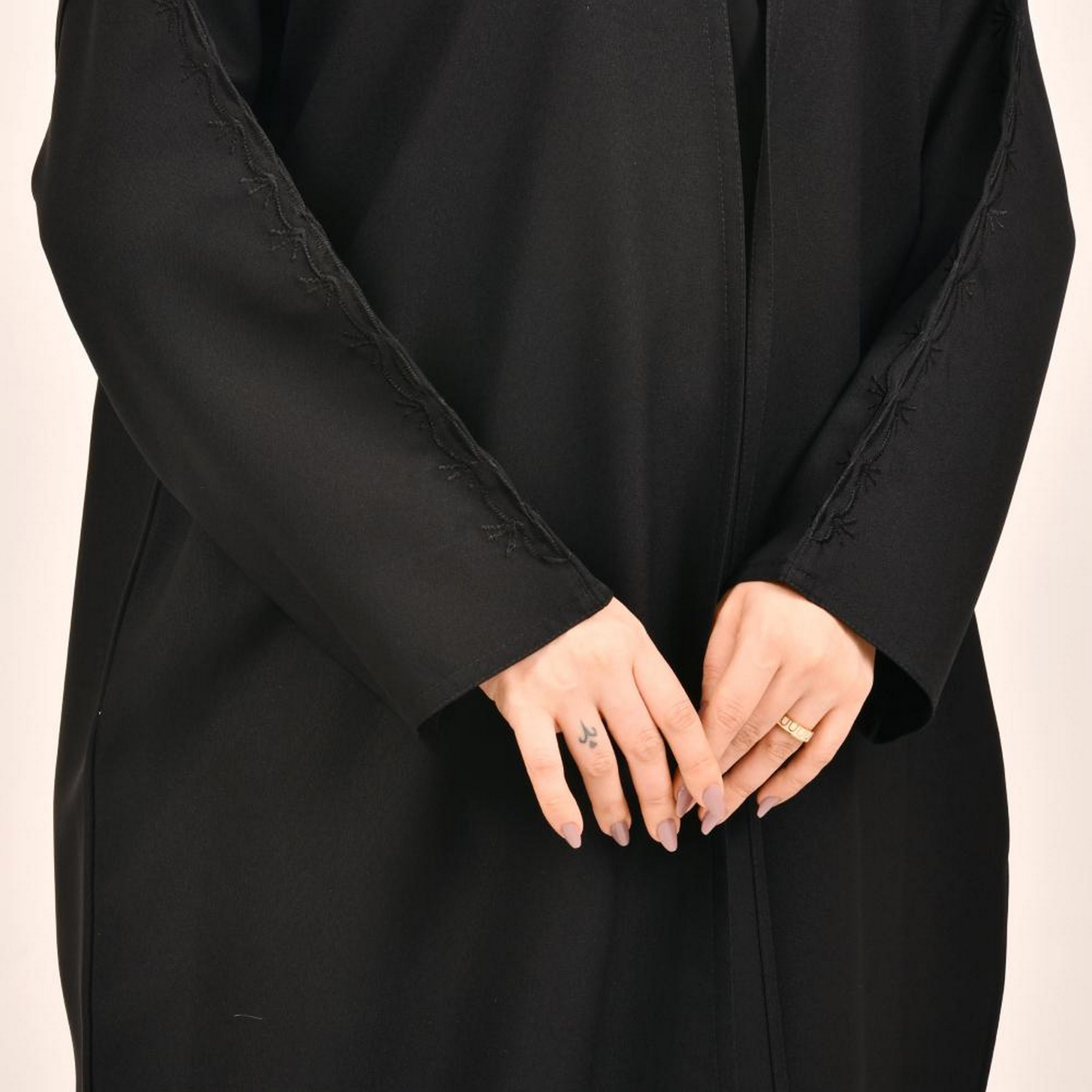 Beyond Abaya Black Jacquard Women's Abaya with Hijab-women-arabicclothing-abayas-image-3