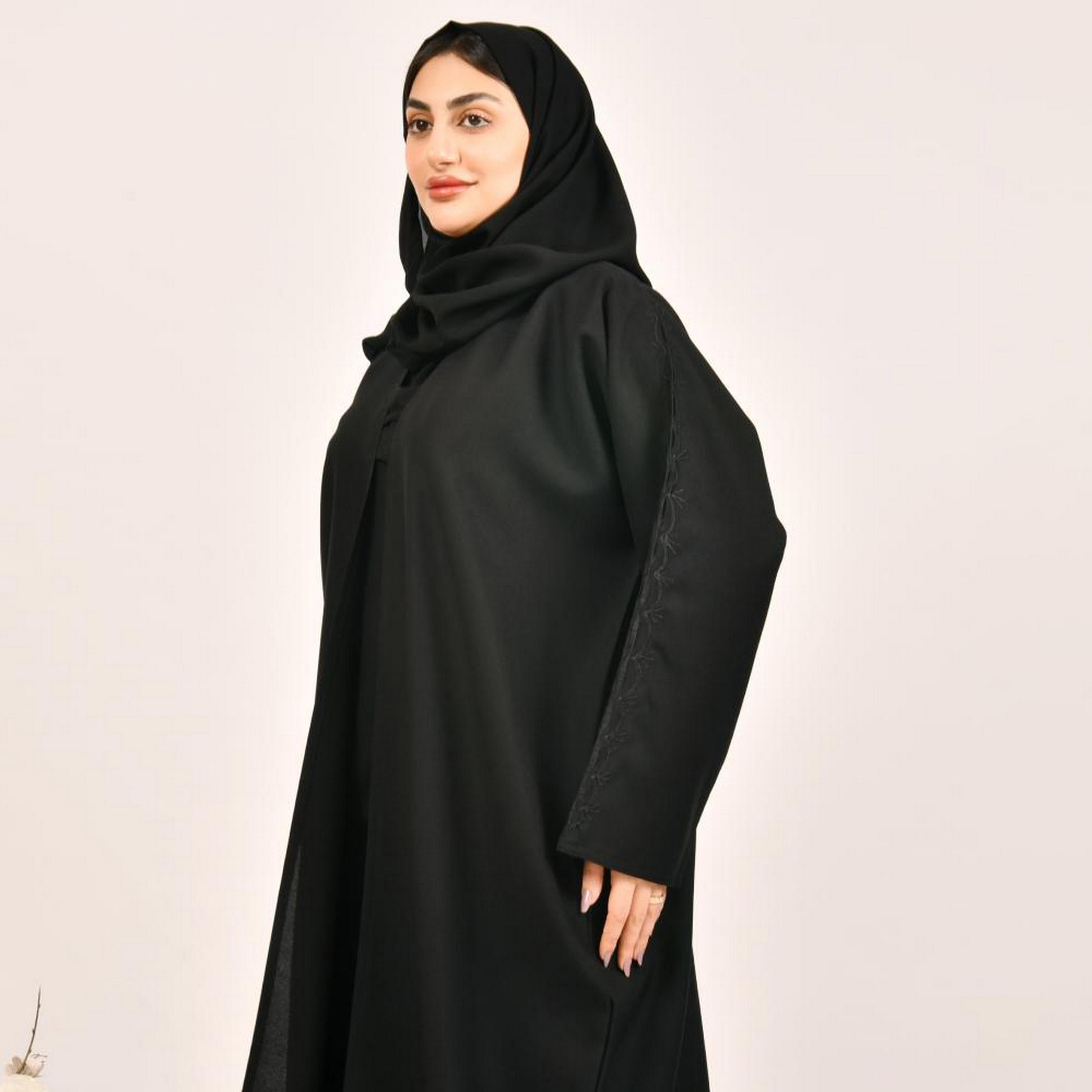 Beyond Abaya Black Jacquard Women's Abaya with Hijab-women-arabicclothing-abayas-image-4