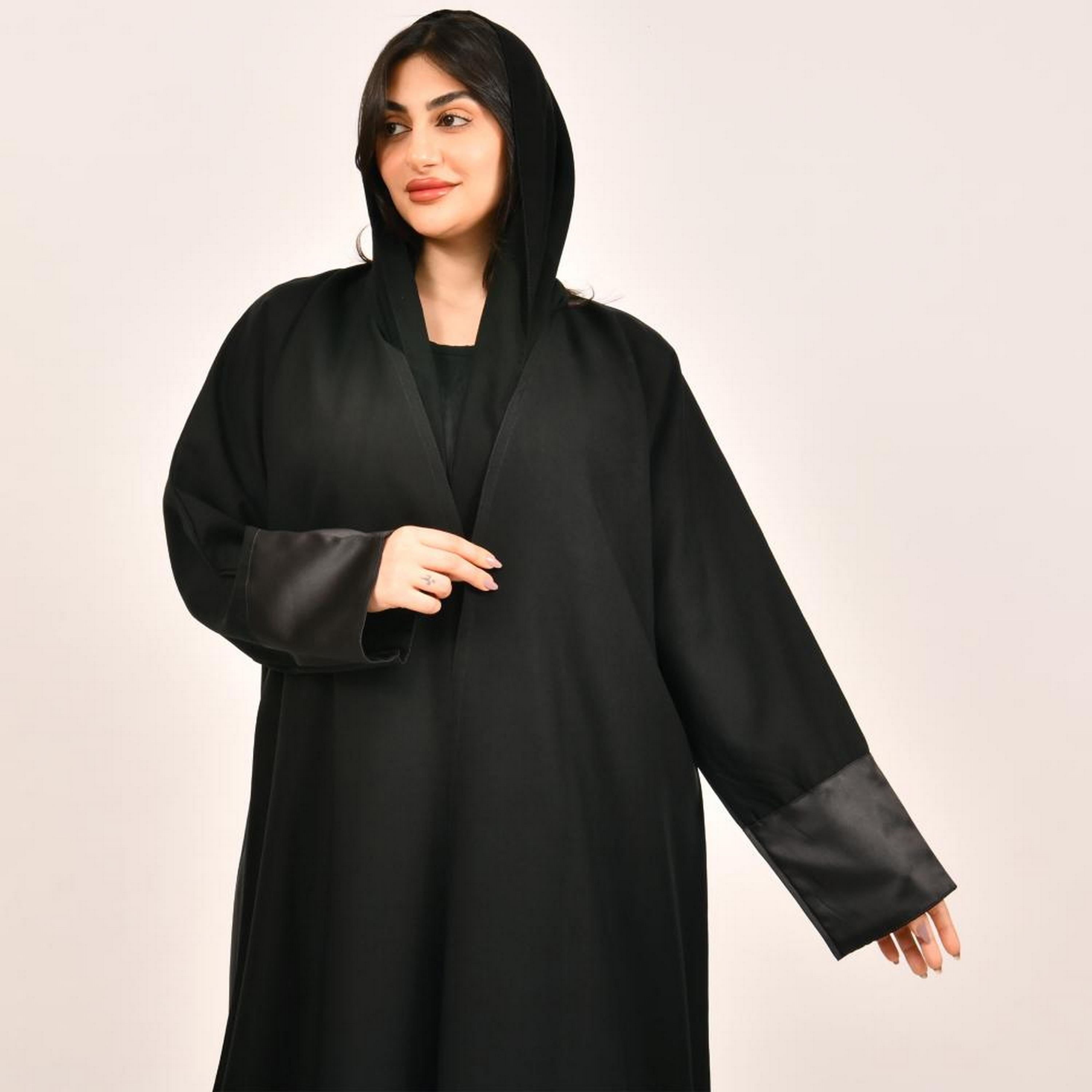 Beyond Abaya Black Leaf Print Jacquard Women's Abaya with Hijab-women-arabicclothing-abayas-image-3