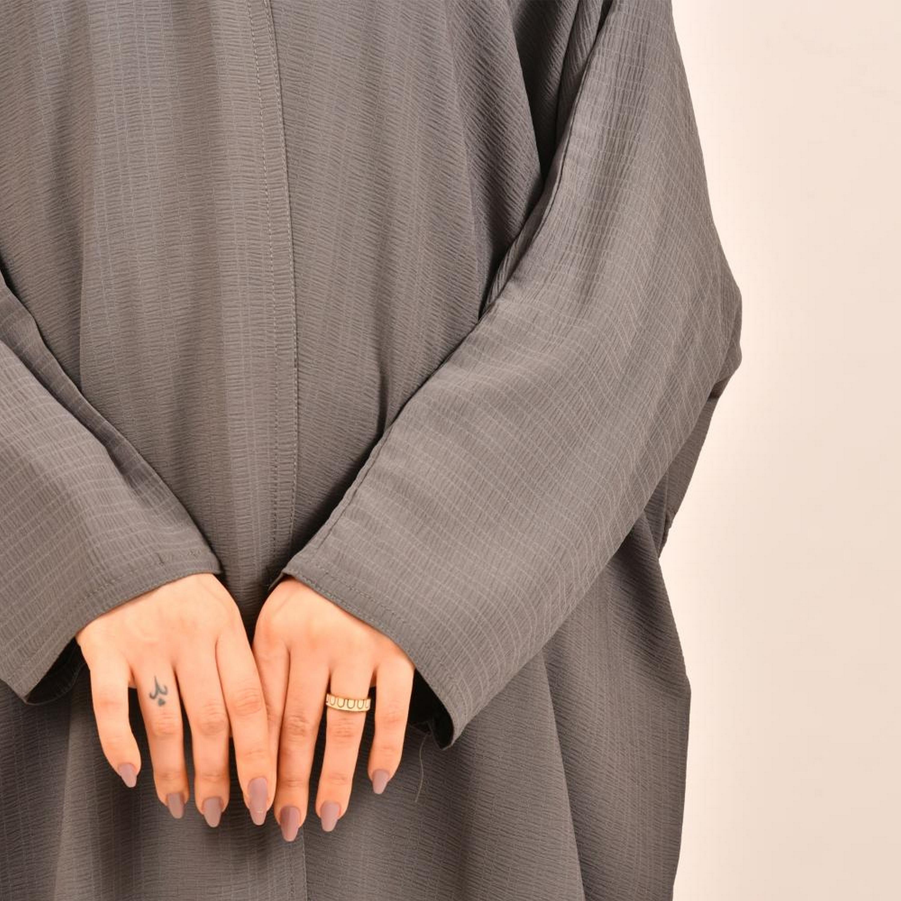Beyond Abaya Grey Jacquard Women's Bisht Abaya with Hijab-women-arabicclothing-abayas-image-3